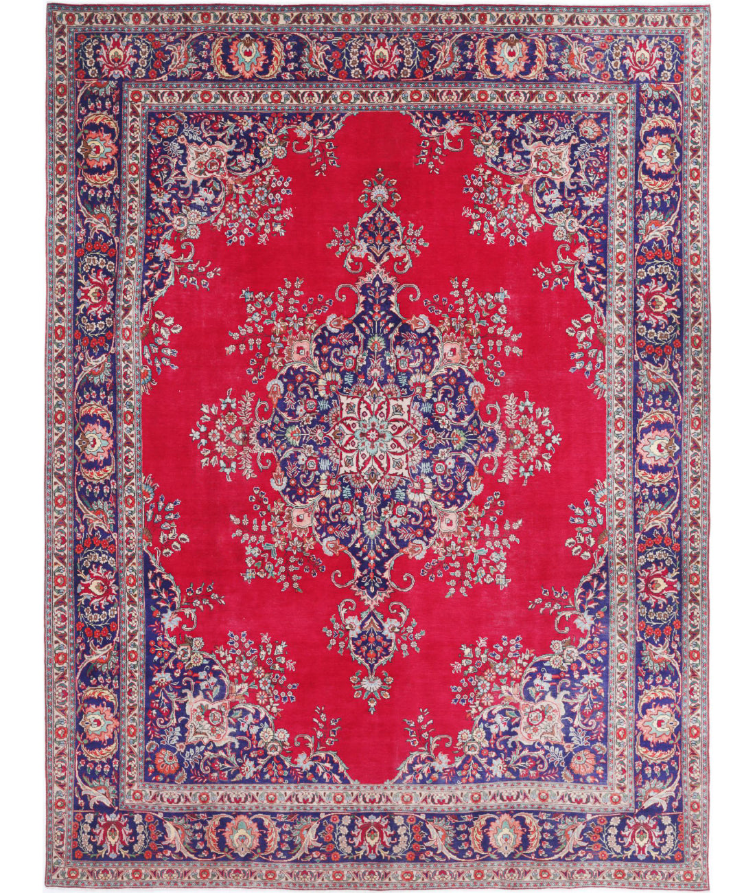 Hand Knotted Persian Tabriz Wool Rug - 9&#39;11&#39;&#39; x 13&#39;3&#39;&#39; 9&#39;11&#39;&#39; x 13&#39;3&#39;&#39; (298 X 398) / Red / Blue