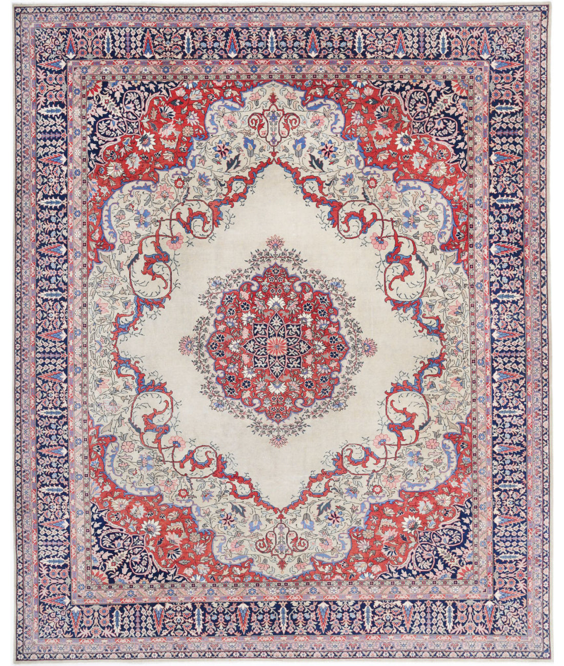 Hand Knotted Antique Oriental Tabriz Wool Rug - 11'7'' x 14'5''