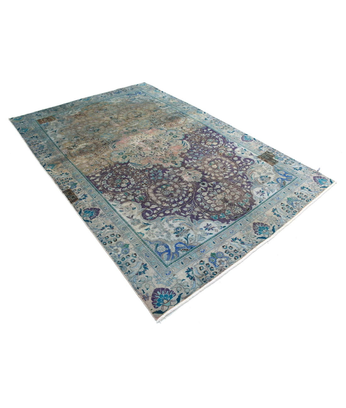 Hand Knotted Vintage Persian Tabriz Wool Rug - 6'0'' x 8'11'' 6'0'' x 8'11'' (180 X 268) / Grey / Blue