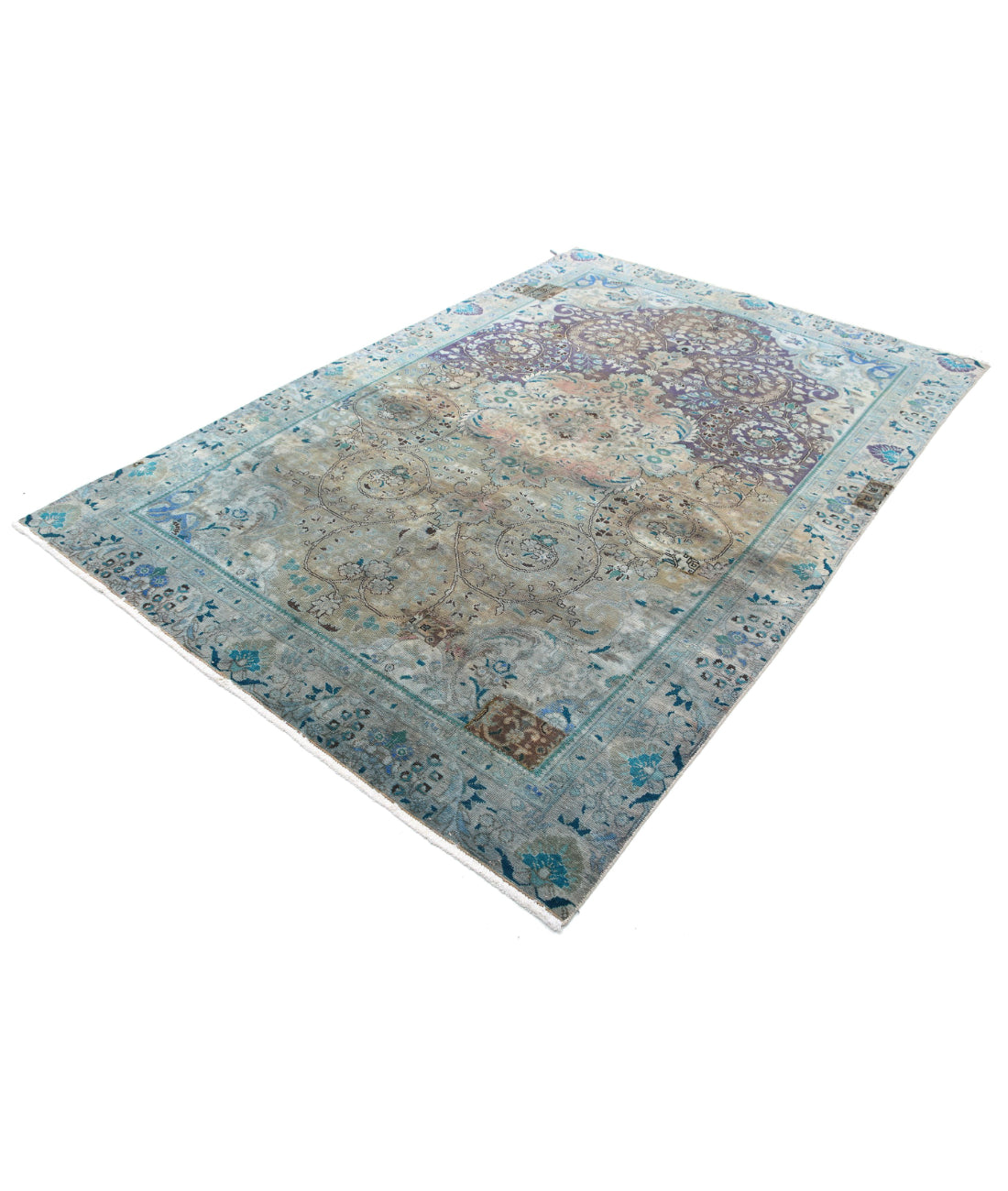 Hand Knotted Vintage Persian Tabriz Wool Rug - 6'0'' x 8'11'' 6'0'' x 8'11'' (180 X 268) / Grey / Blue