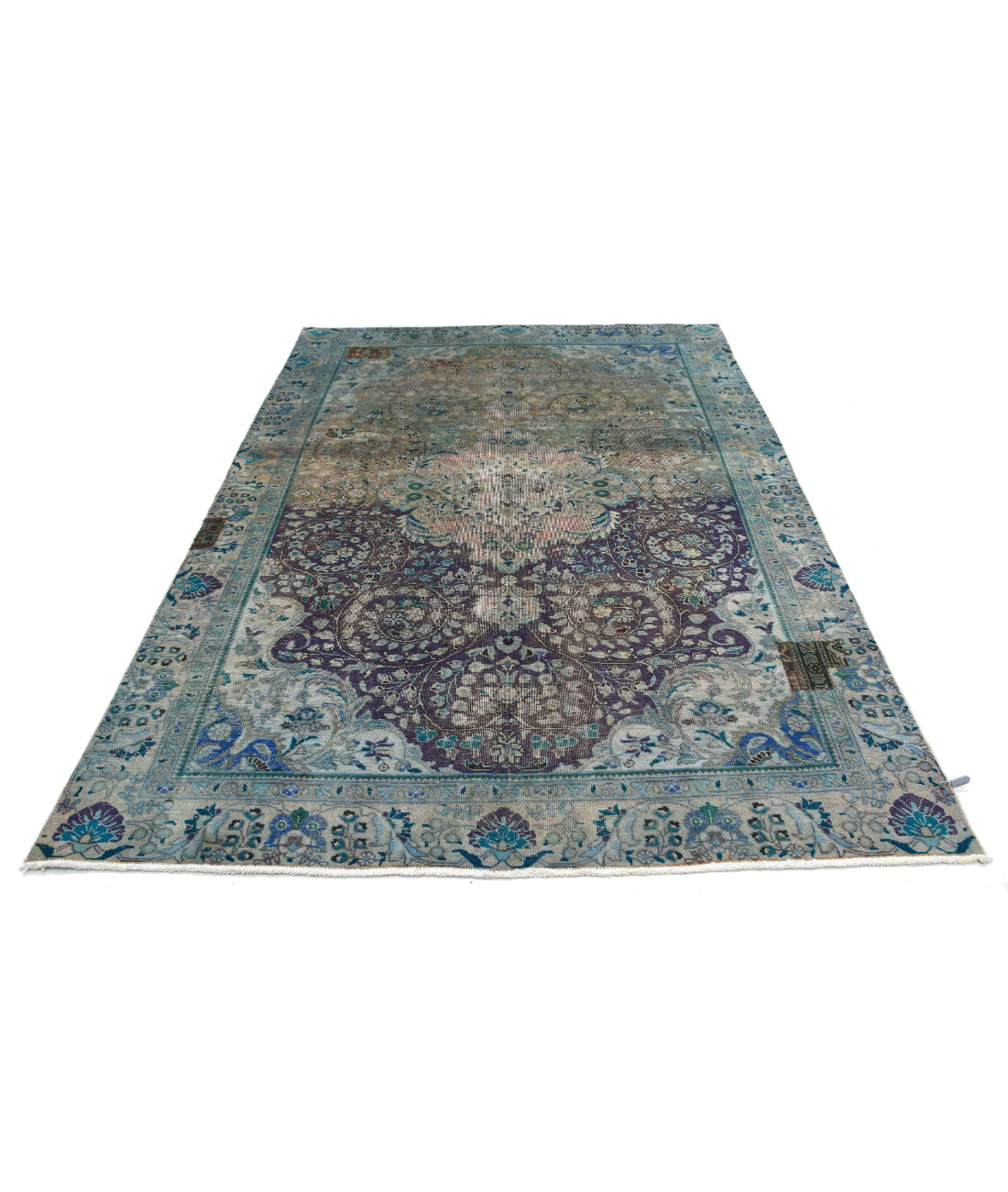 Hand Knotted Vintage Persian Tabriz Wool Rug - 6'0'' x 8'11'' 6'0'' x 8'11'' (180 X 268) / Grey / Blue