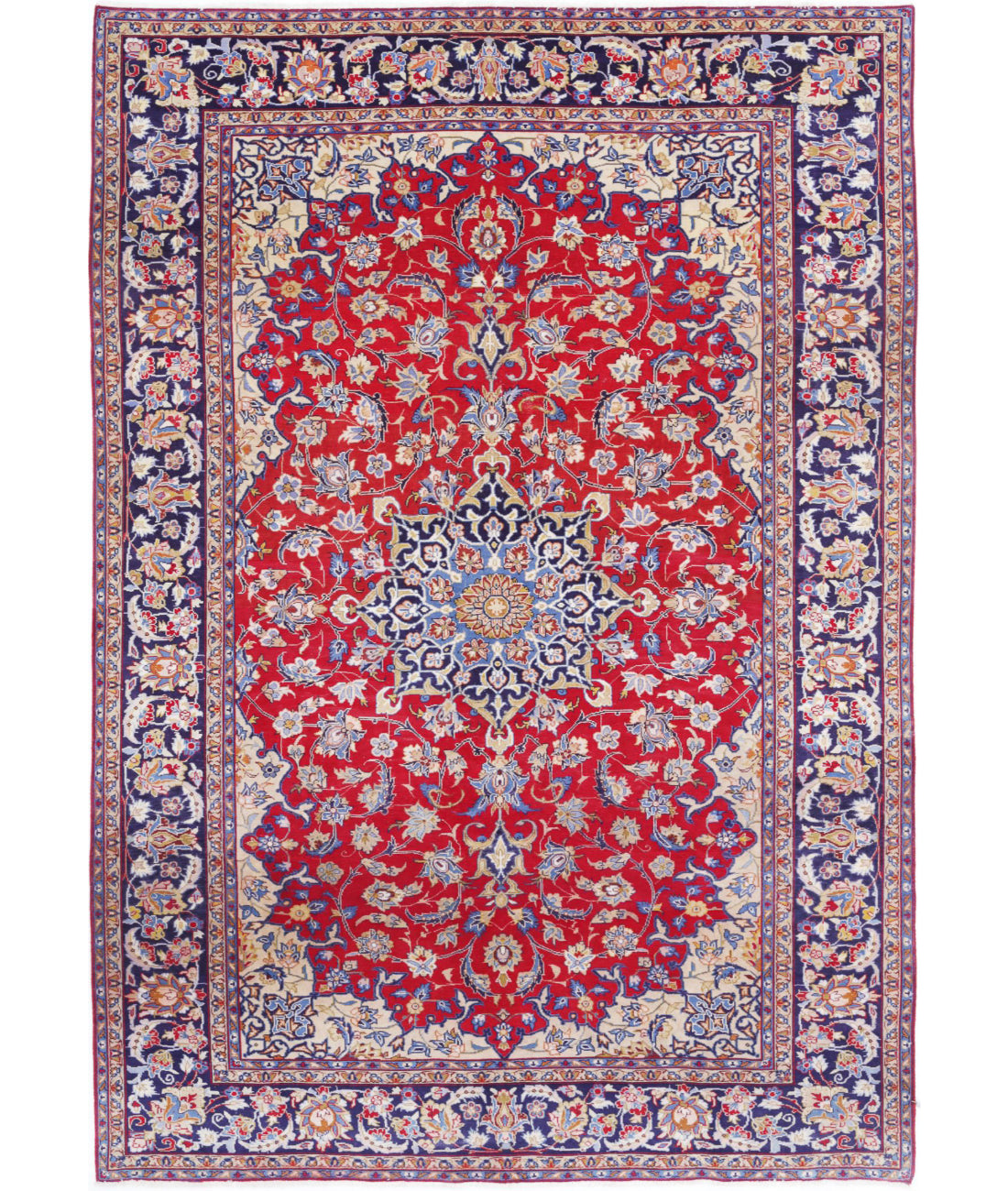 Hand Knotted Persian Tabriz Wool Rug - 7'10'' x 11'1'' 7'10'' x 11'1'' (235 X 333) / Red / Blue