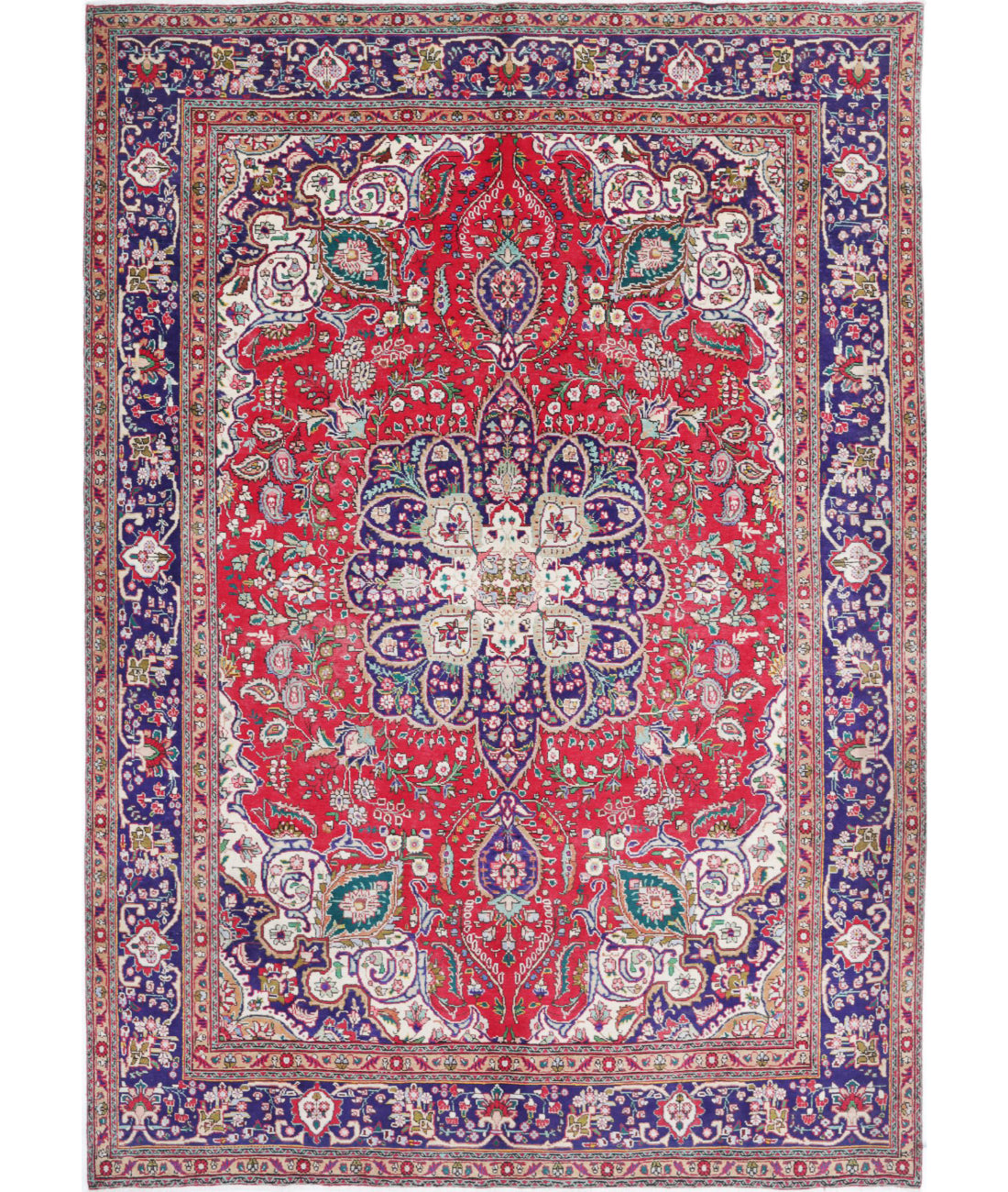 Hand Knotted Persian Tabriz Wool Rug - 8'4'' x 11'8'' 8'4'' x 11'8'' (250 X 350) / Red / Blue