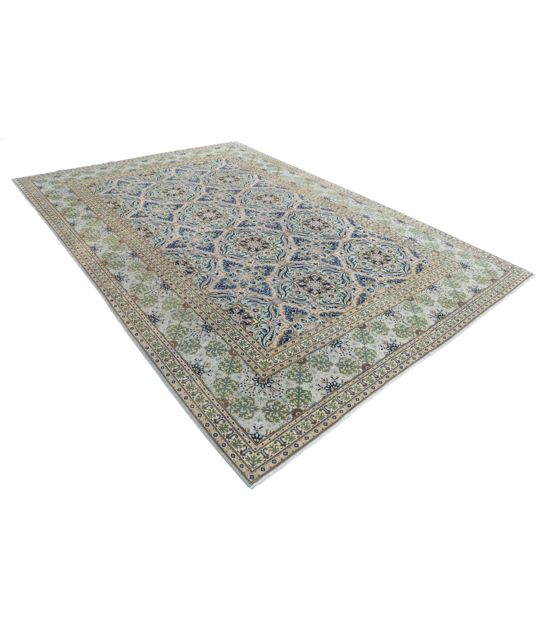 Hand Knotted Persian Tabriz Wool Rug - 8'1'' x 11'9'' 8'1'' x 11'9'' (243 X 353) / Grey / Blue