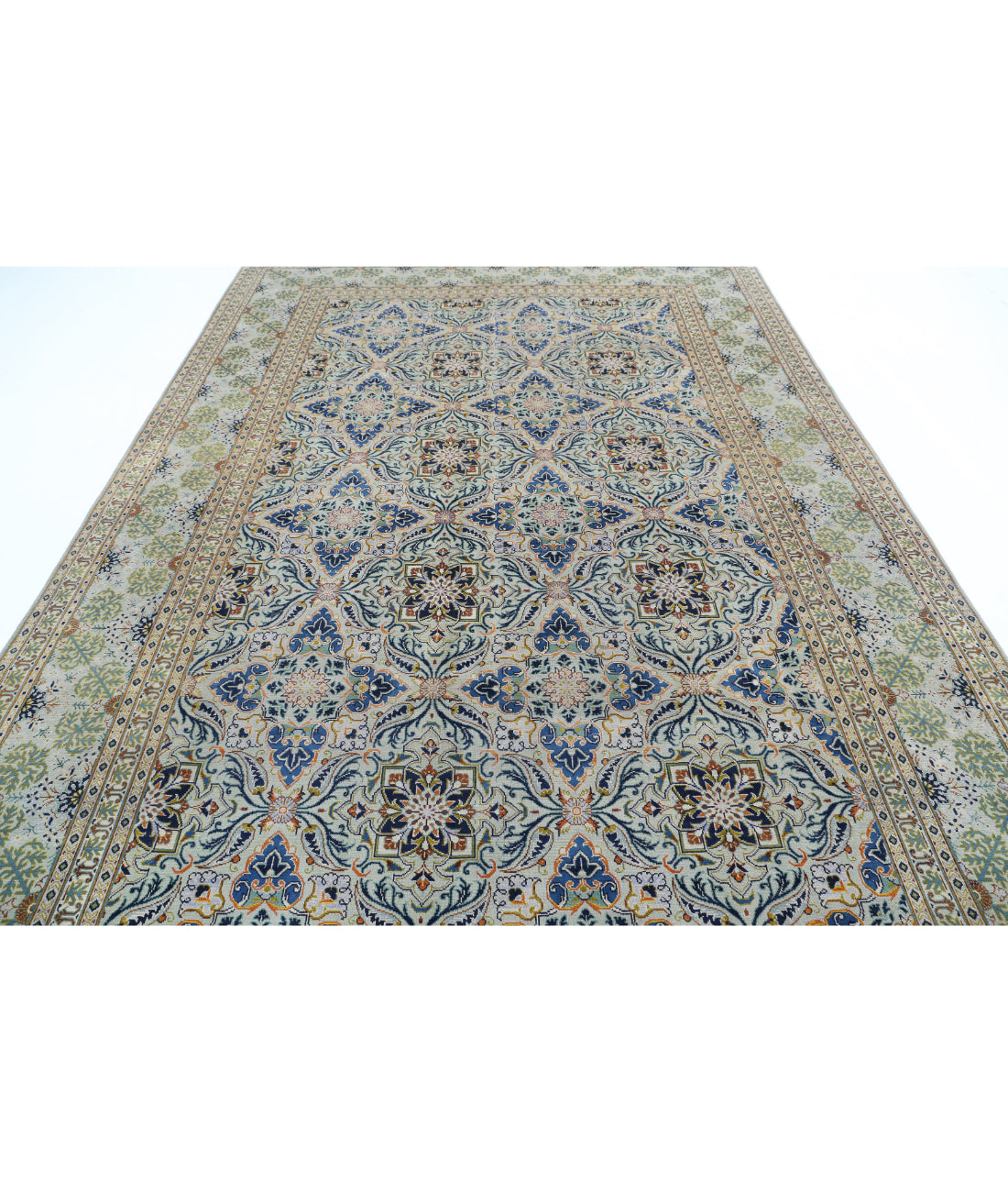Hand Knotted Persian Tabriz Wool Rug - 8'1'' x 11'9'' 8'1'' x 11'9'' (243 X 353) / Grey / Blue