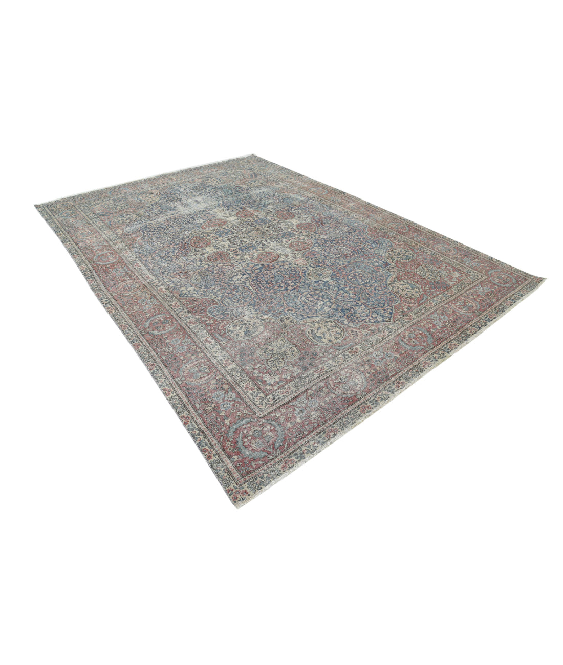 Hand Knotted Antique Persian Tabriz Wool Rug - 8'2'' x 11'2'' 8'2'' x 11'2'' (245 X 335) / Blue / Red