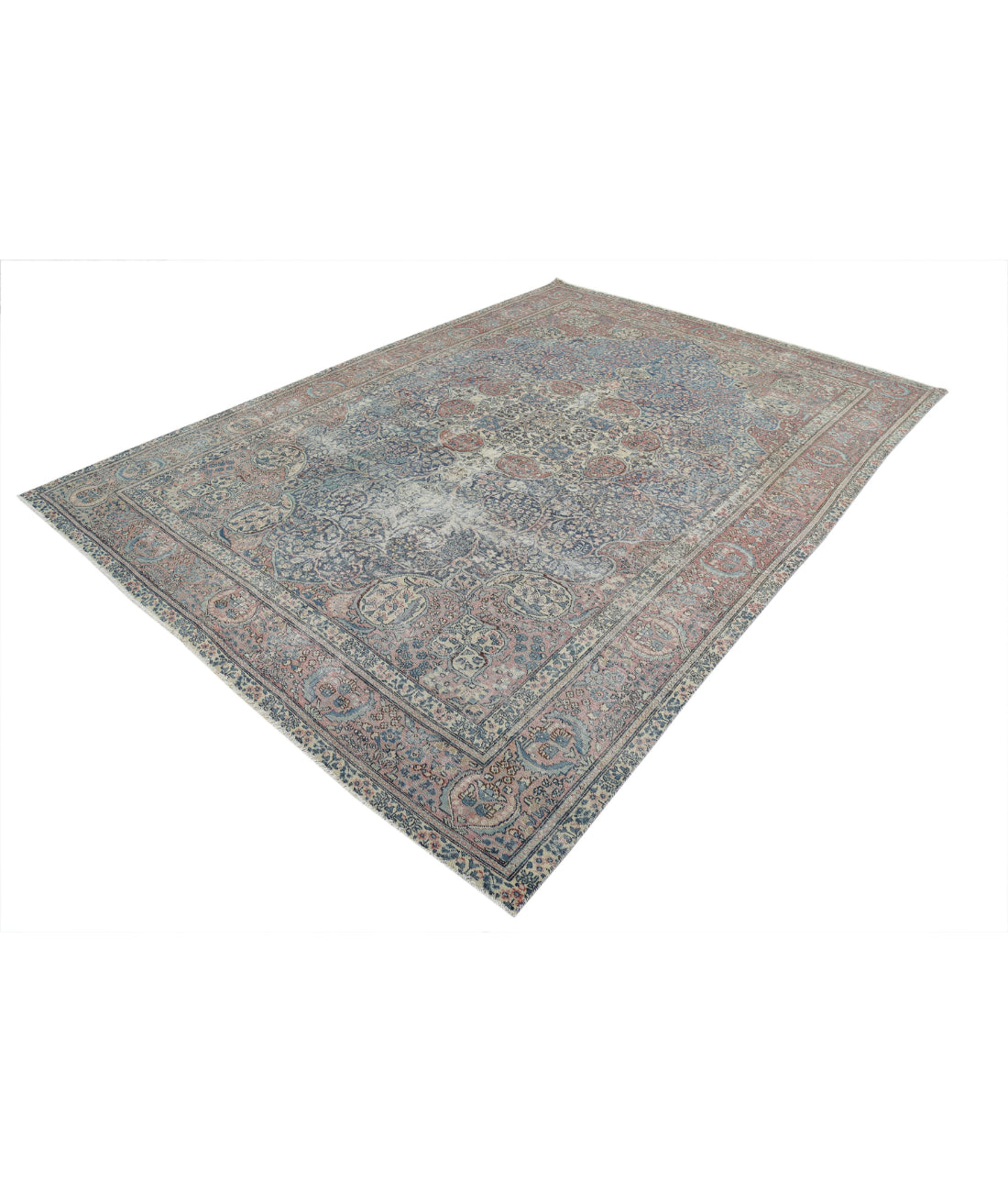 Hand Knotted Antique Persian Tabriz Wool Rug - 8'2'' x 11'2'' 8'2'' x 11'2'' (245 X 335) / Blue / Red