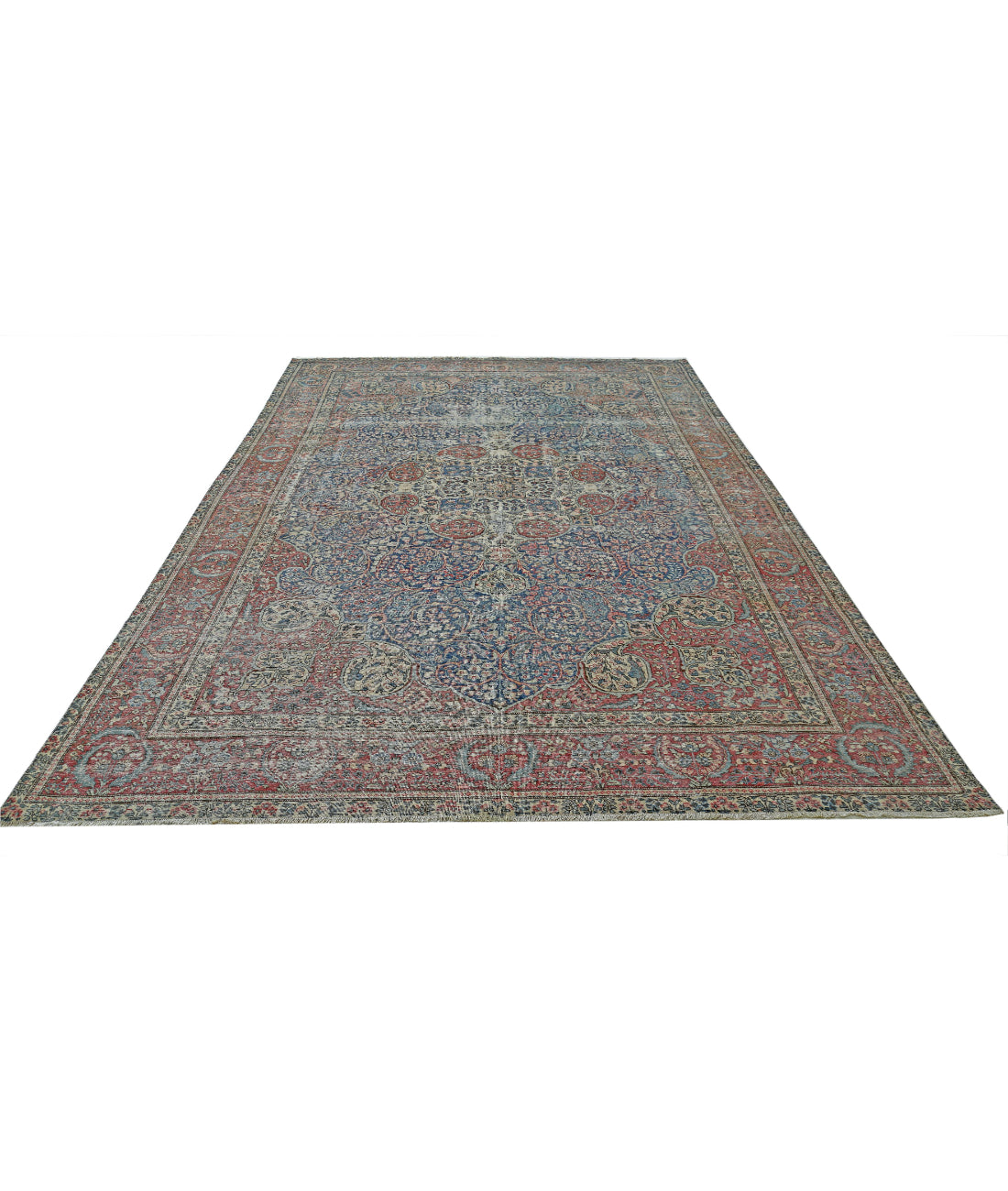 Hand Knotted Antique Persian Tabriz Wool Rug - 8'2'' x 11'2'' 8'2'' x 11'2'' (245 X 335) / Blue / Red