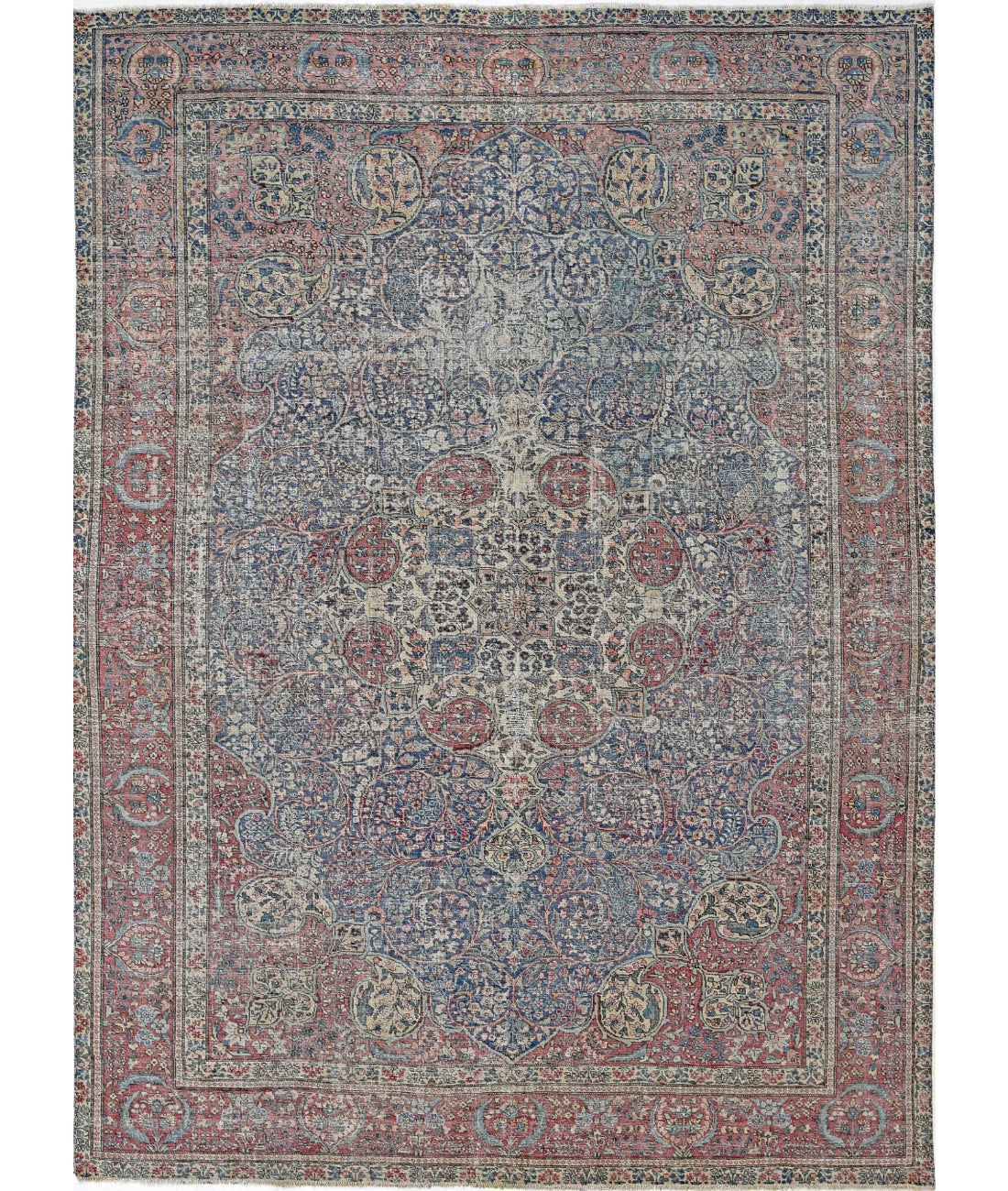 Hand Knotted Antique Persian Tabriz Wool Rug - 8&#39;2&#39;&#39; x 11&#39;2&#39;&#39; 8&#39;2&#39;&#39; x 11&#39;2&#39;&#39; (245 X 335) / Blue / Red