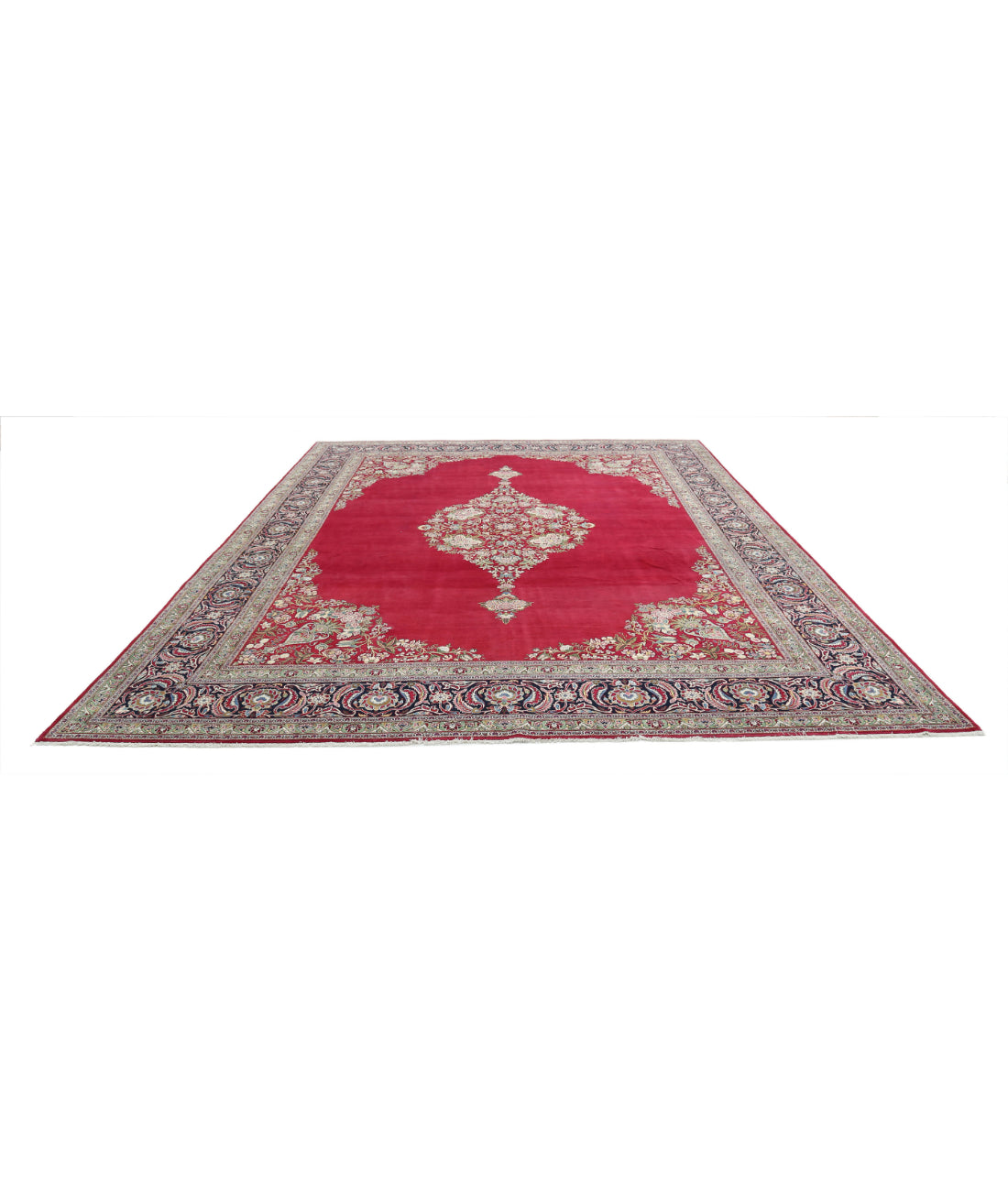 Hand Knotted Persian Kashan Fine Wool Rug - 10'5'' x 14'0'' 10'5'' x 14'0'' (313 X 420) / Red / Blue