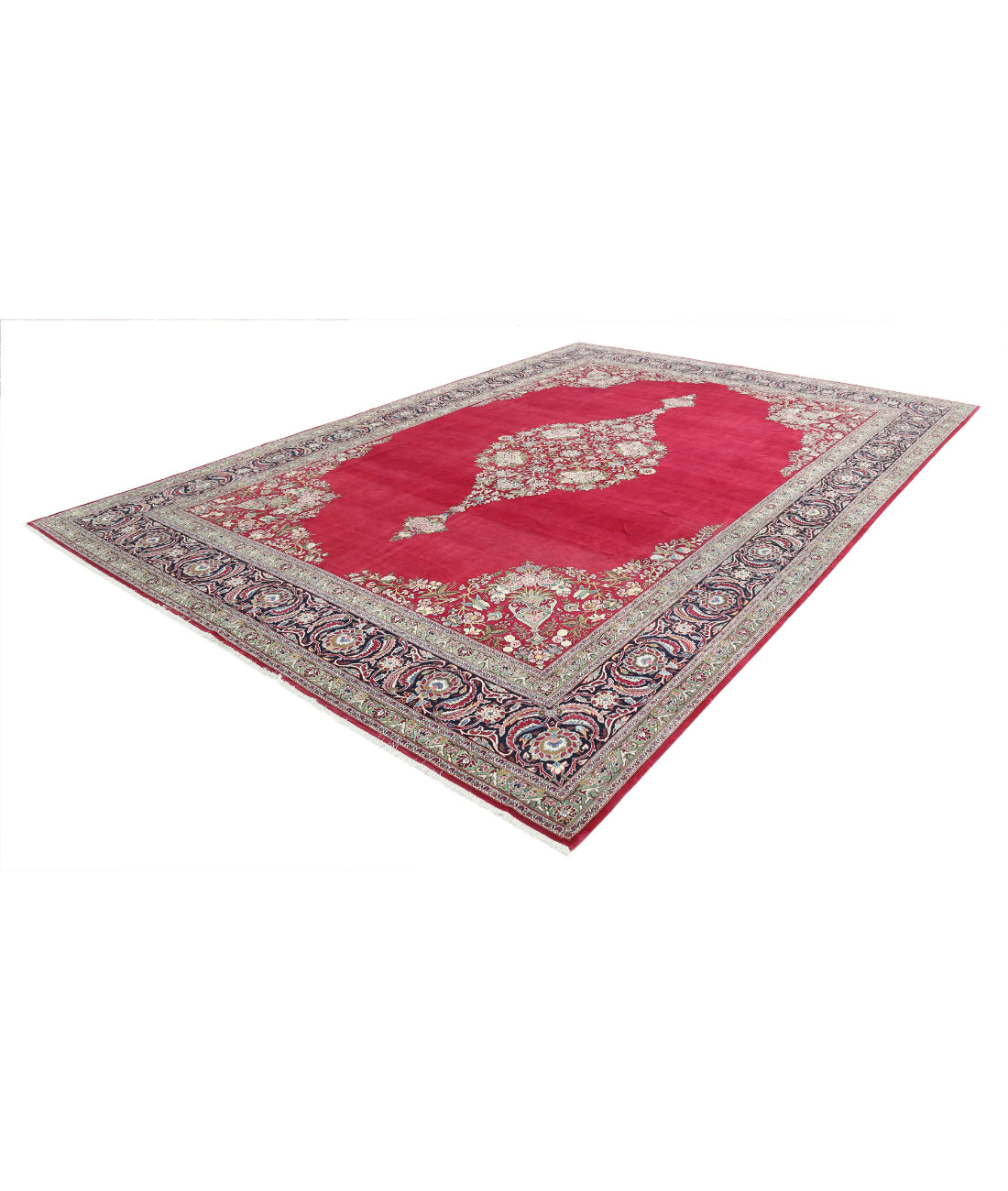 Hand Knotted Persian Kashan Fine Wool Rug - 10'5'' x 14'0'' 10'5'' x 14'0'' (313 X 420) / Red / Blue