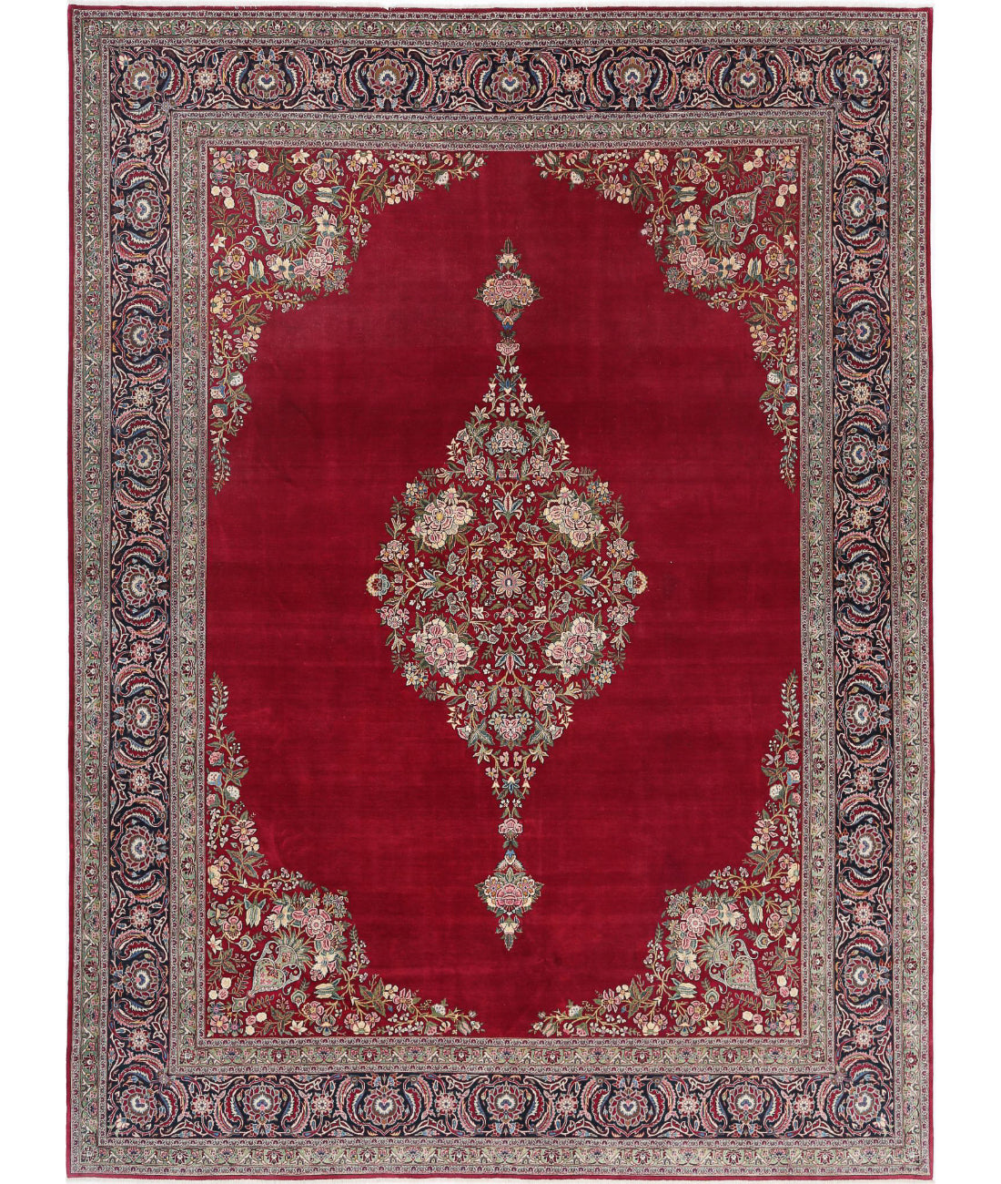 Hand Knotted Persian Kashan Fine Wool Rug - 10&#39;5&#39;&#39; x 14&#39;0&#39;&#39; 10&#39;5&#39;&#39; x 14&#39;0&#39;&#39; (313 X 420) / Red / Blue