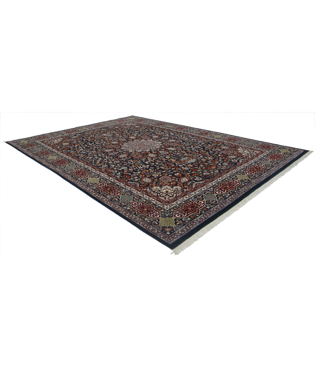 Hand Knotted Persian Tabriz Wool Rug - 9'11'' x 13'9'' 9'11'' x 13'9'' (298 X 413) / Blue / Red