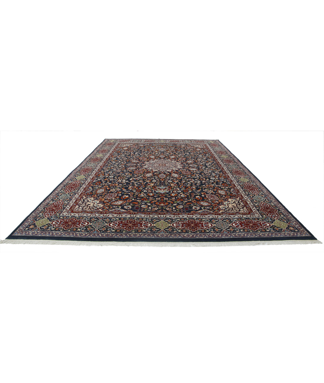Hand Knotted Persian Tabriz Wool Rug - 9'11'' x 13'9'' 9'11'' x 13'9'' (298 X 413) / Blue / Red