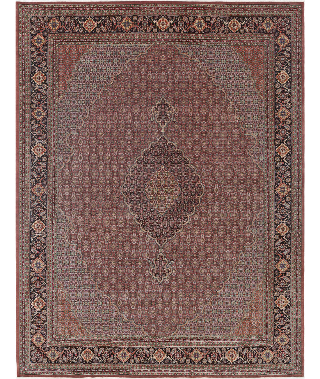 Hand Knotted Persian Tabriz Wool & Silk Rug - 10'1'' x 12'10'' 10'1'' x 12'10'' (303 X 385) / Lilac / Black