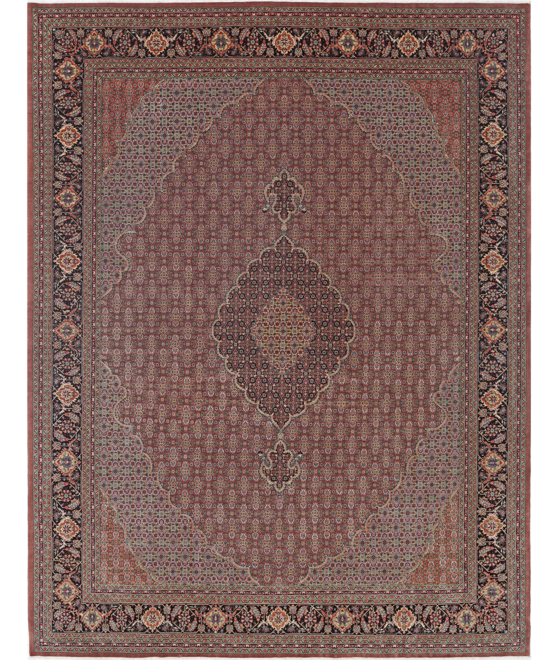 Hand Knotted Oriental Tabriz Wool & Silk Rug - 10'1'' x 12'10''