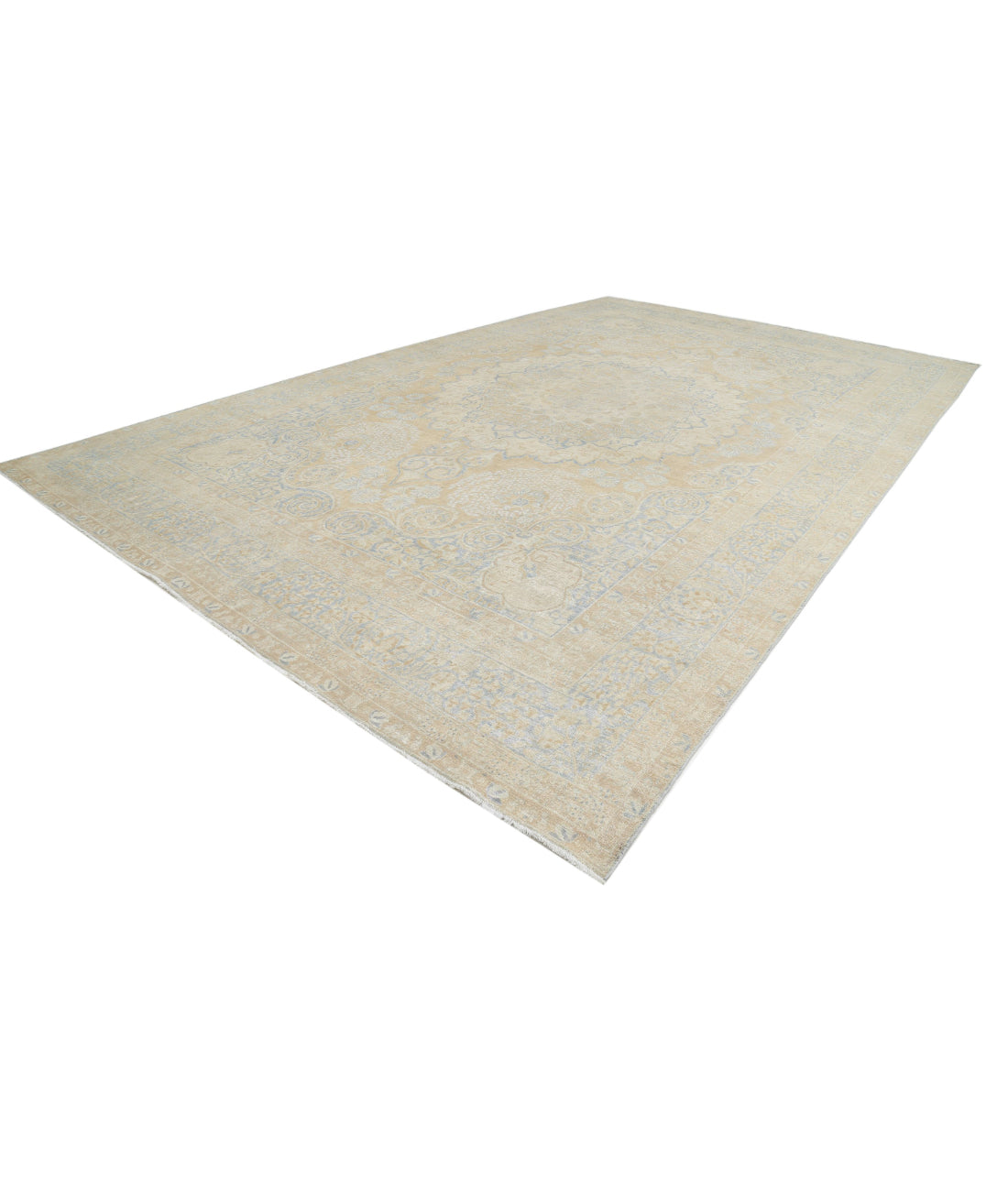 Hand Knotted Antique Persian Tabriz Wool Rug - 12'4'' x 19'5'' 12'4'' x 19'5'' (370 X 583) / Taupe / Blue