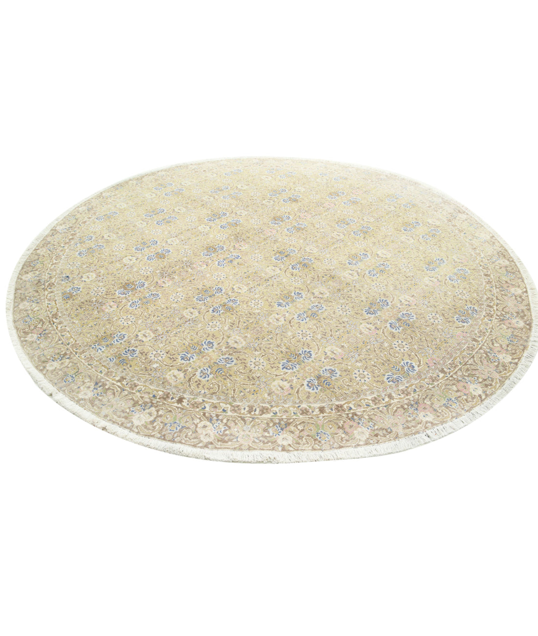 Hand Knotted Vintage Persian Tabriz Wool Rug - 9'2'' x 9'7'' 9'2'' x 9'7'' (275 X 288) / Green / Taupe