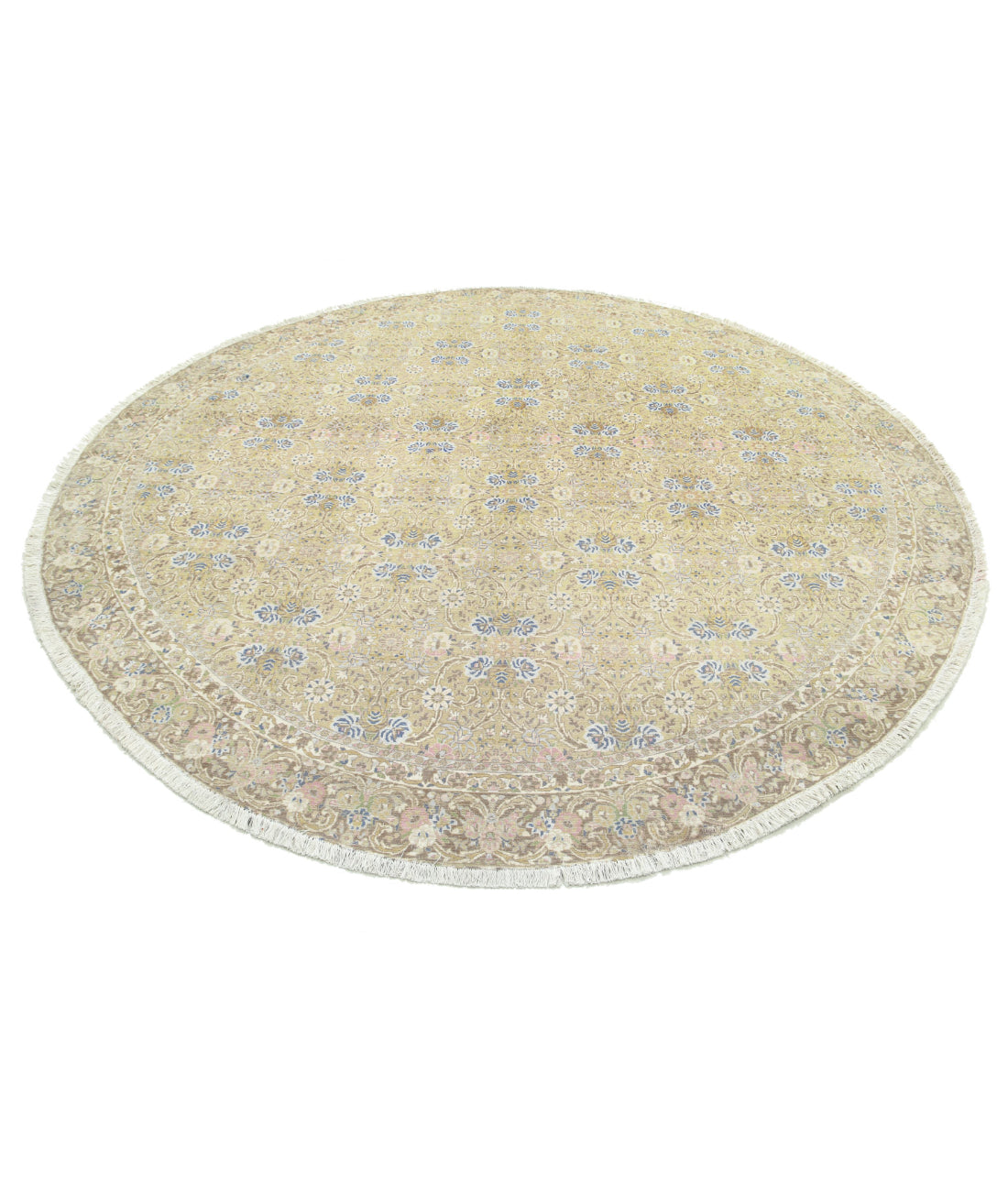 Hand Knotted Vintage Persian Tabriz Wool Rug - 9'2'' x 9'7'' 9'2'' x 9'7'' (275 X 288) / Green / Taupe