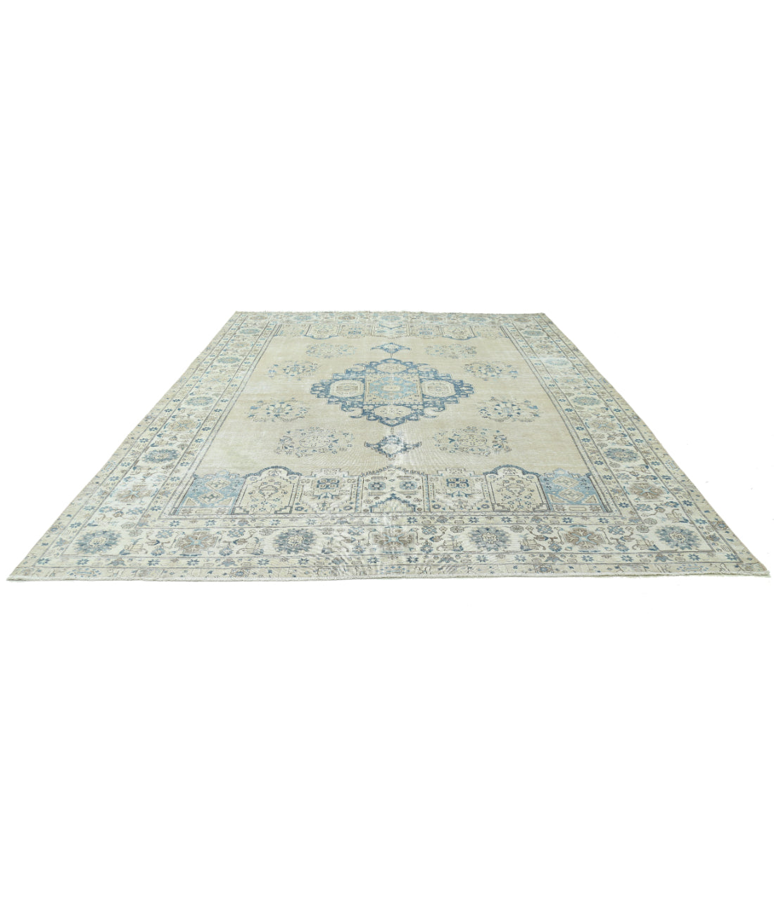Hand Knotted Vintage Persian Tabriz Wool Rug - 9'8'' x 13'1'' 9'8'' x 13'1'' (290 X 393) / Taupe / Ivory