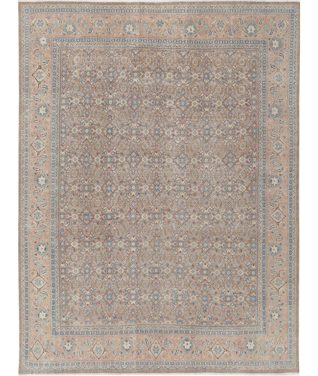 Hand Knotted Vintage Persian Tabriz Wool Rug - 9'7'' x 12'7'' 9'7'' x 12'7'' (288 X 378) / Taupe / Pink