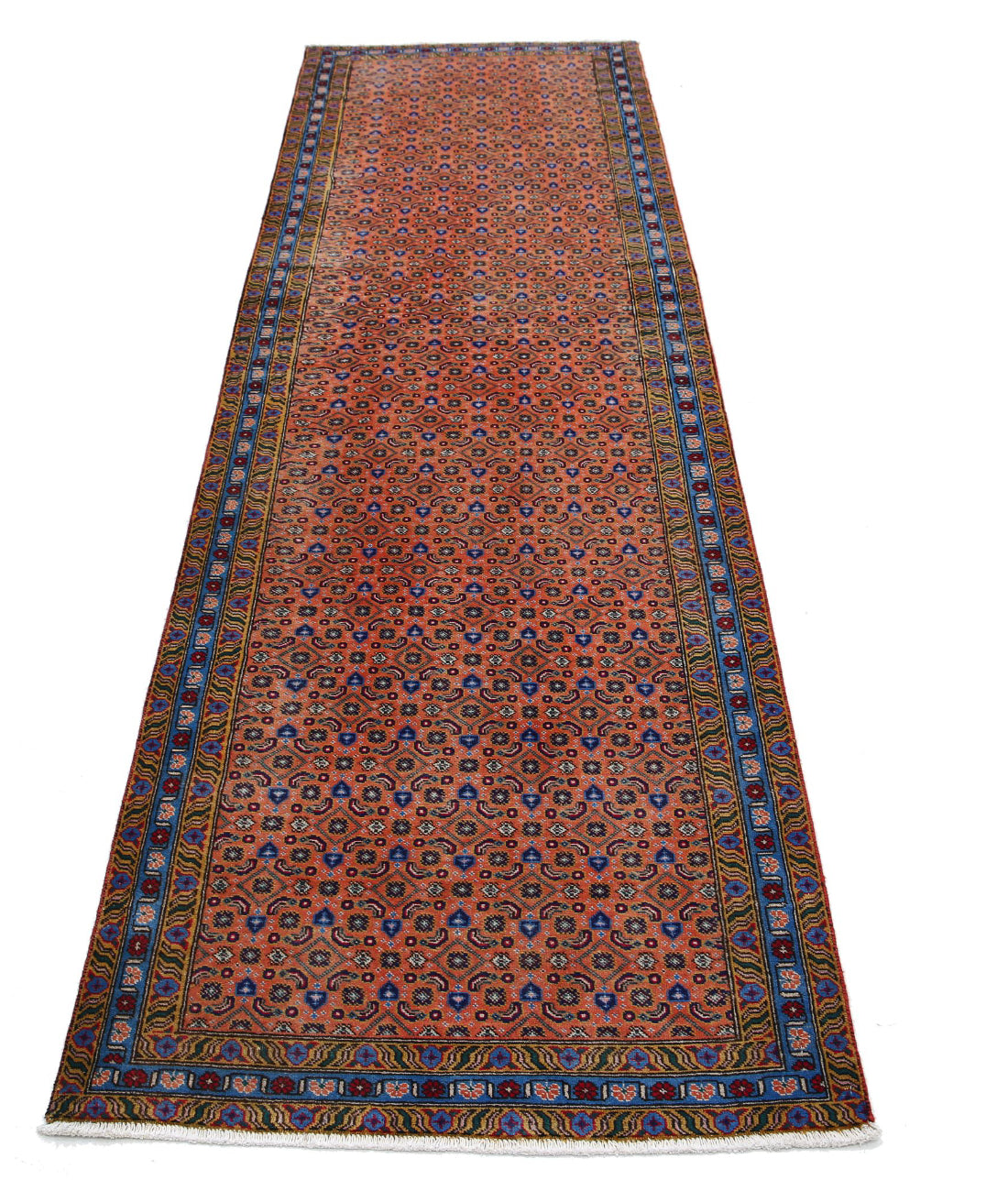 Hand Knotted Persian Tabriz Wool Rug - 2'8'' x 9'2'' 2'8'' x 9'2'' (80 X 275) / Peach / Blue