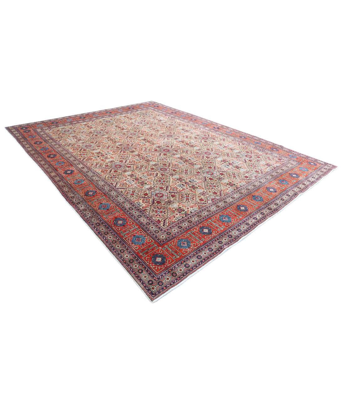 Hand Knotted Persian Tabriz Wool Rug - 9'8'' x 11'10'' 9'8'' x 11'10'' (290 X 355) / Beige / Rust