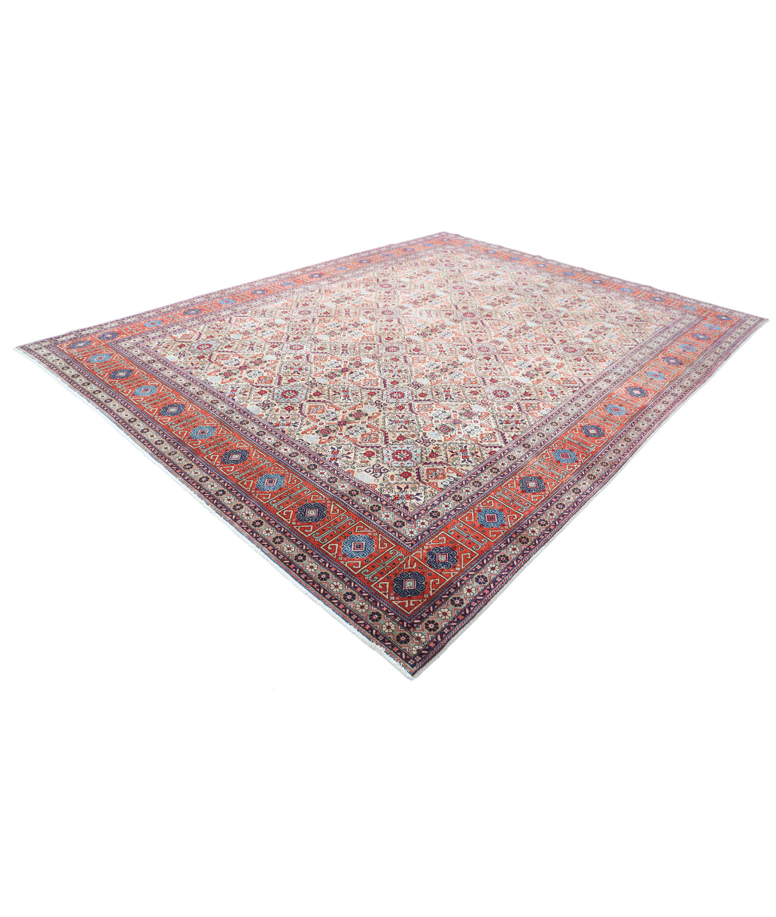 Hand Knotted Persian Tabriz Wool Rug - 9'8'' x 11'10'' 9'8'' x 11'10'' (290 X 355) / Beige / Rust