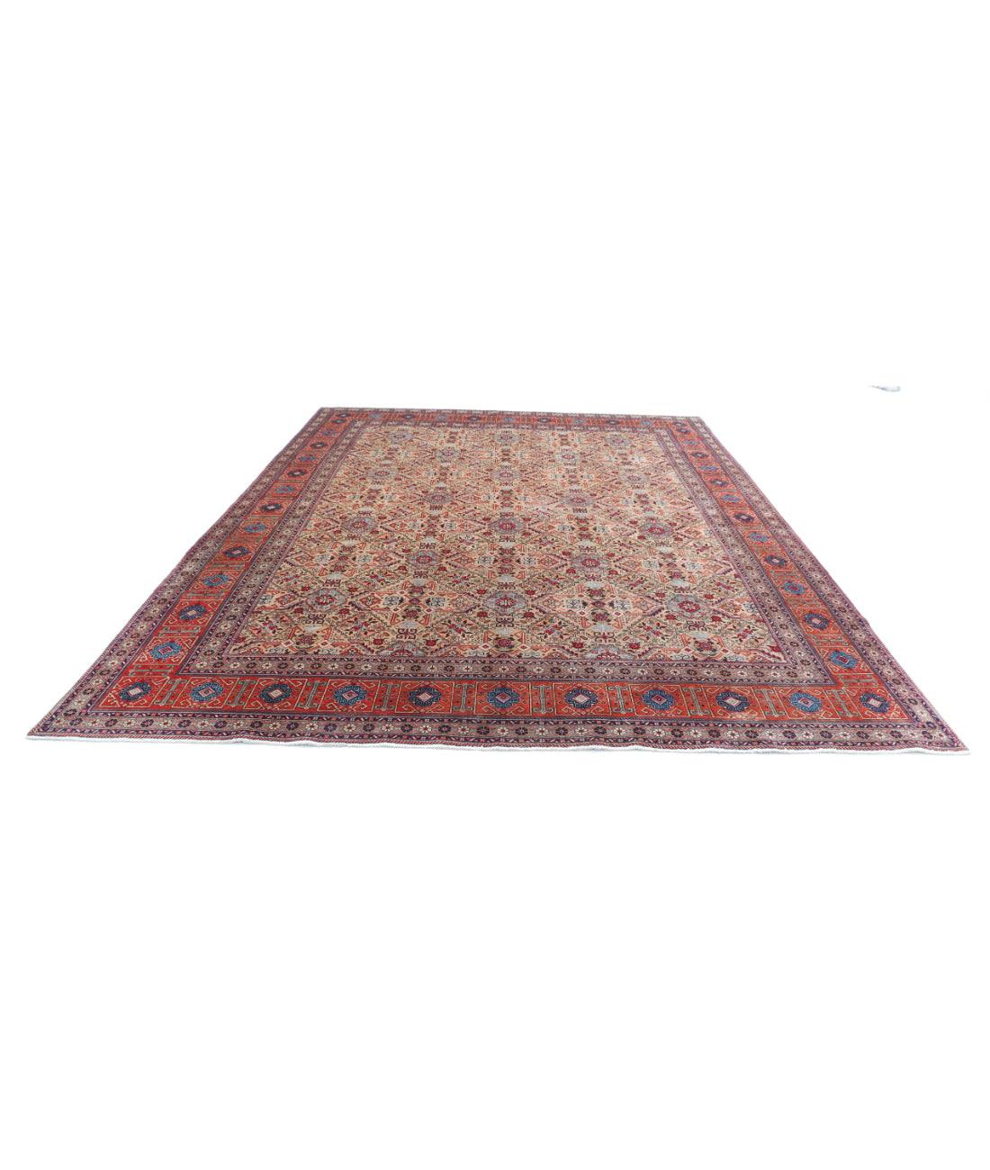 Hand Knotted Persian Tabriz Wool Rug - 9'8'' x 11'10'' 9'8'' x 11'10'' (290 X 355) / Beige / Rust