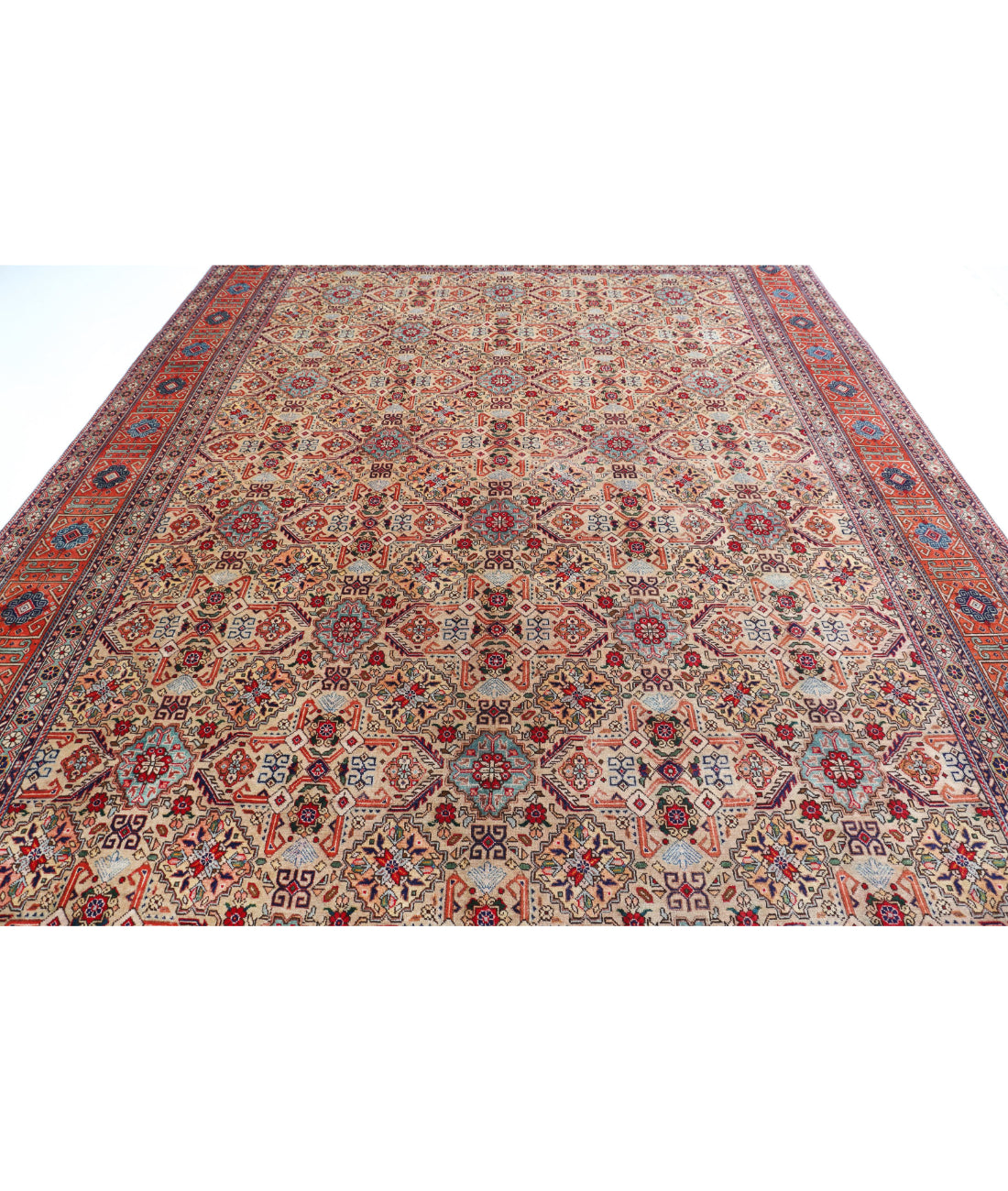 Hand Knotted Persian Tabriz Wool Rug - 9'8'' x 11'10'' 9'8'' x 11'10'' (290 X 355) / Beige / Rust