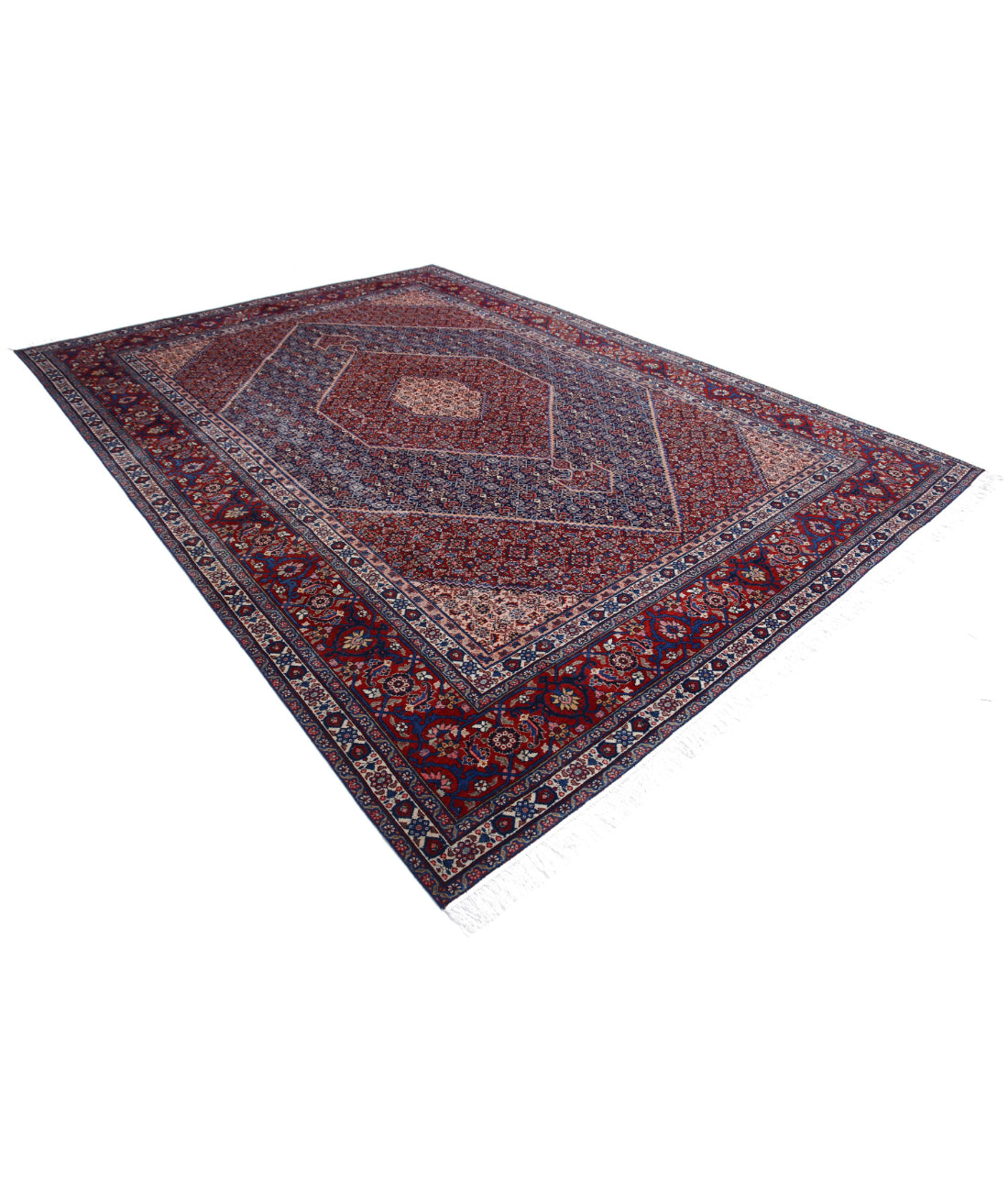 Hand Knotted Vintage Persian Tabriz Wool Rug - 9'0'' x 12'4'' 9'0'' x 12'4'' (270 X 370) / Blue / Red