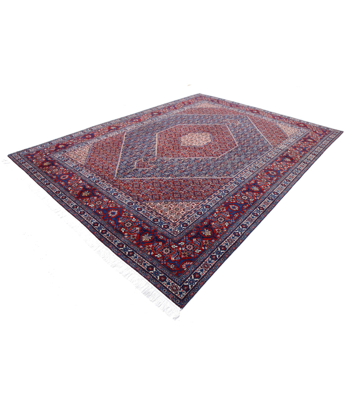 Hand Knotted Vintage Persian Tabriz Wool Rug - 9'0'' x 12'4'' 9'0'' x 12'4'' (270 X 370) / Blue / Red