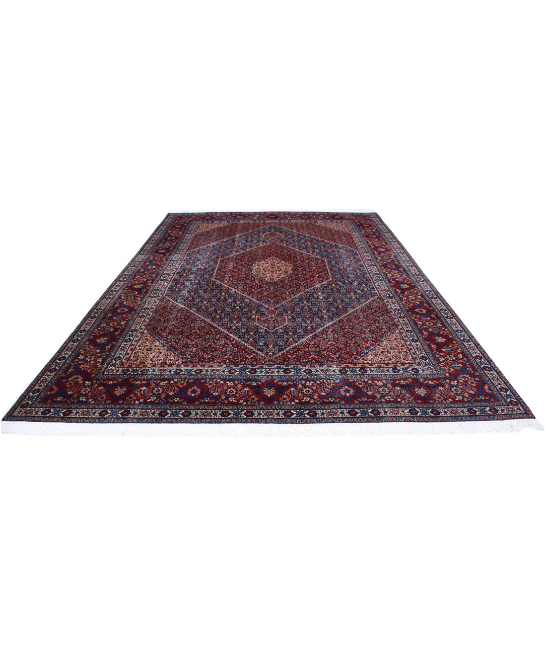 Hand Knotted Vintage Persian Tabriz Wool Rug - 9'0'' x 12'4'' 9'0'' x 12'4'' (270 X 370) / Blue / Red