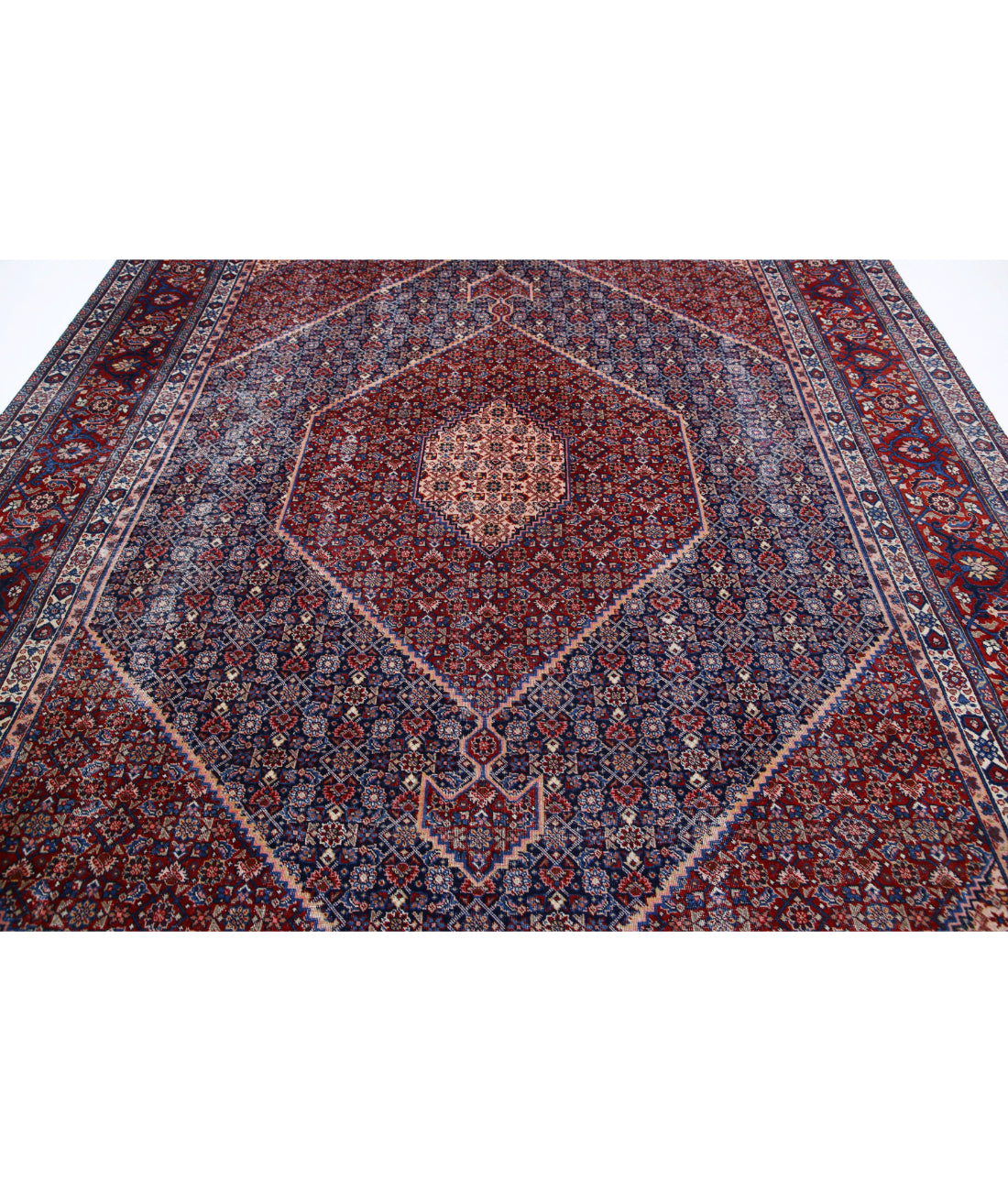 Hand Knotted Vintage Persian Tabriz Wool Rug - 9'0'' x 12'4'' 9'0'' x 12'4'' (270 X 370) / Blue / Red