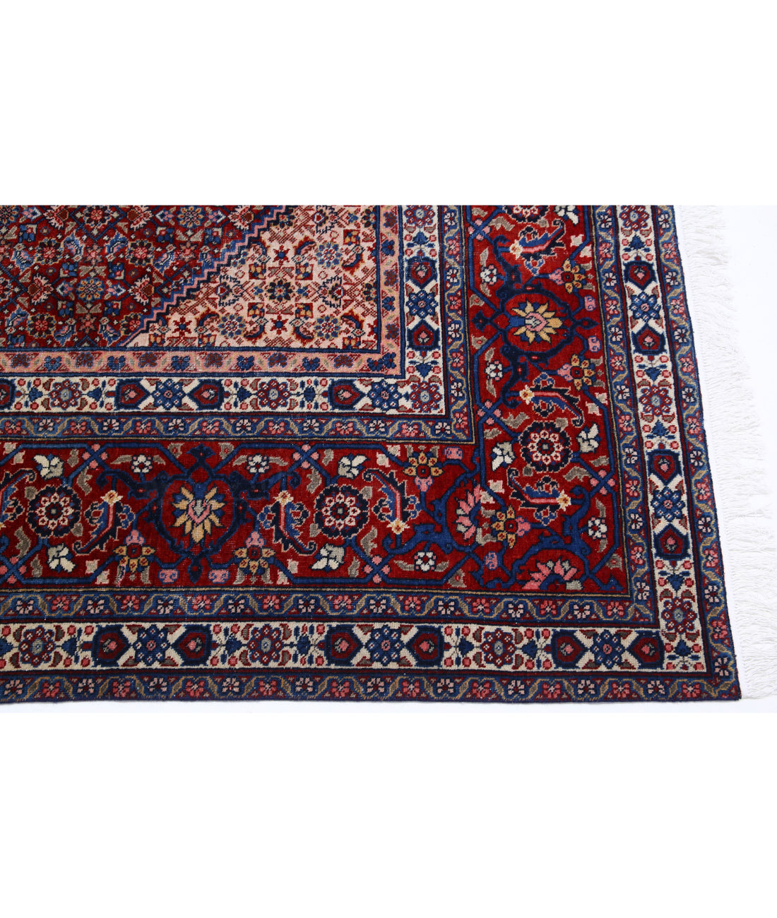 Hand Knotted Vintage Persian Tabriz Wool Rug - 9'0'' x 12'4'' 9'0'' x 12'4'' (270 X 370) / Blue / Red