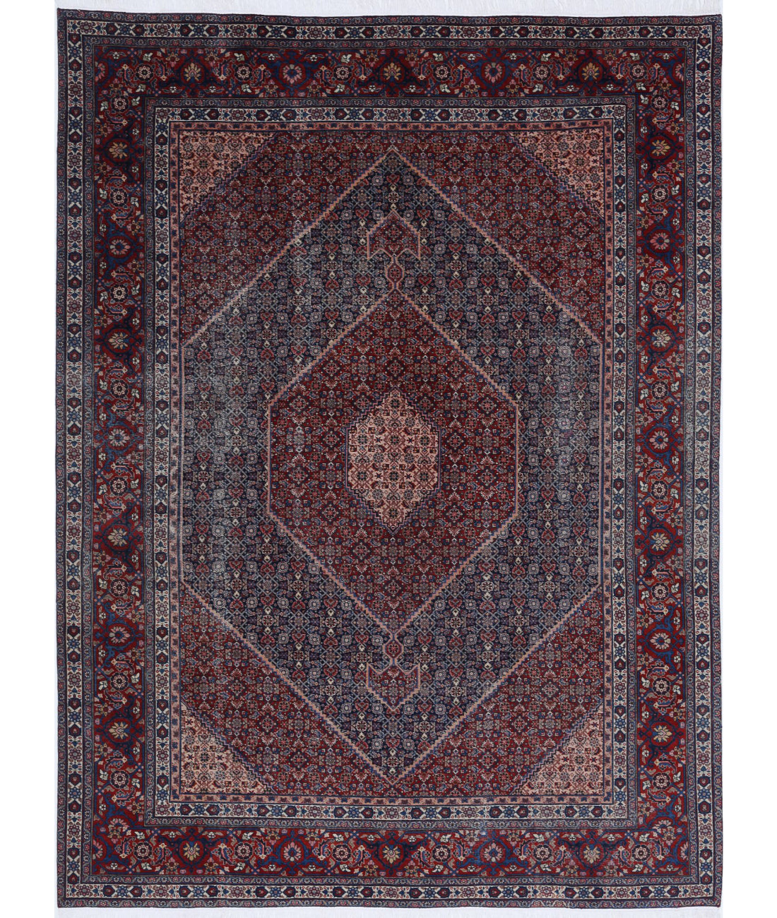 Hand Knotted Vintage Persian Tabriz Wool Rug - 9'0'' x 12'4'' 9'0'' x 12'4'' (270 X 370) / Blue / Red