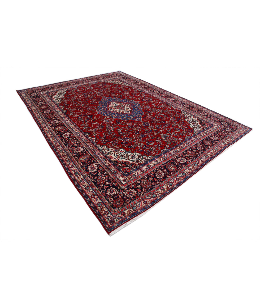 Hand Knotted Persian Tabriz Wool Rug - 8'8'' x 11'8'' 8'8'' x 11'8'' (260 X 350) / Red / Blue