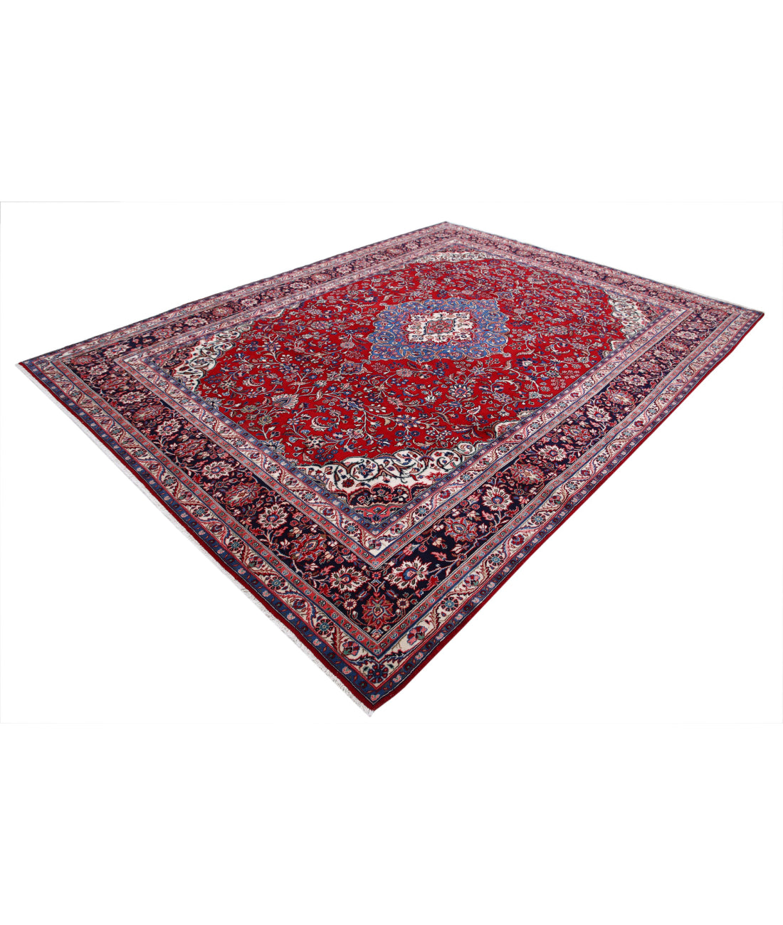 Hand Knotted Persian Tabriz Wool Rug - 8'8'' x 11'8'' 8'8'' x 11'8'' (260 X 350) / Red / Blue