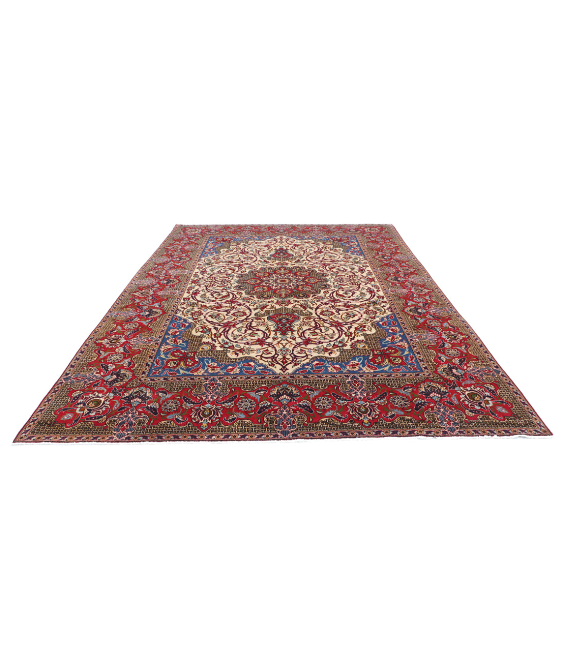 Hand Knotted Persian Tabriz Wool Rug - 8'5'' x 12'9'' 8'5'' x 12'9'' (253 X 383) / Ivory / Red