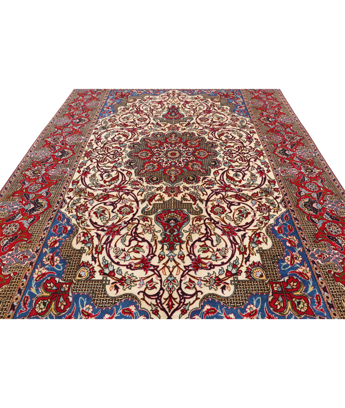 Hand Knotted Persian Tabriz Wool Rug - 8'5'' x 12'9'' 8'5'' x 12'9'' (253 X 383) / Ivory / Red