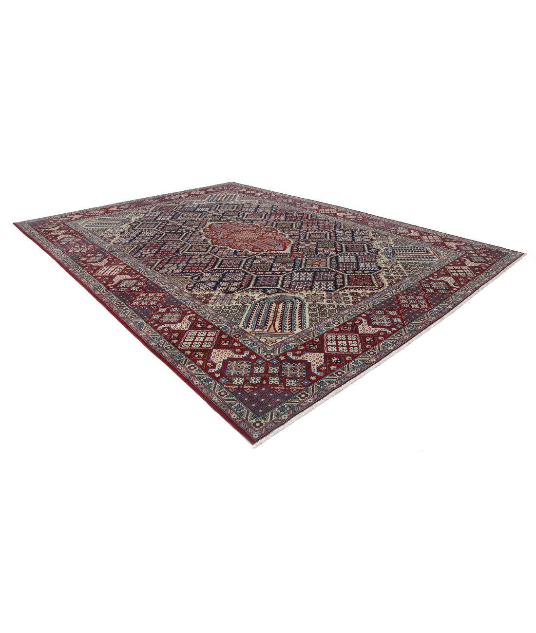 Hand Knotted Persian Tabriz Wool Rug - 10'6'' x 14'5'' 10'6'' x 14'5'' (315 X 433) / Blue / Red