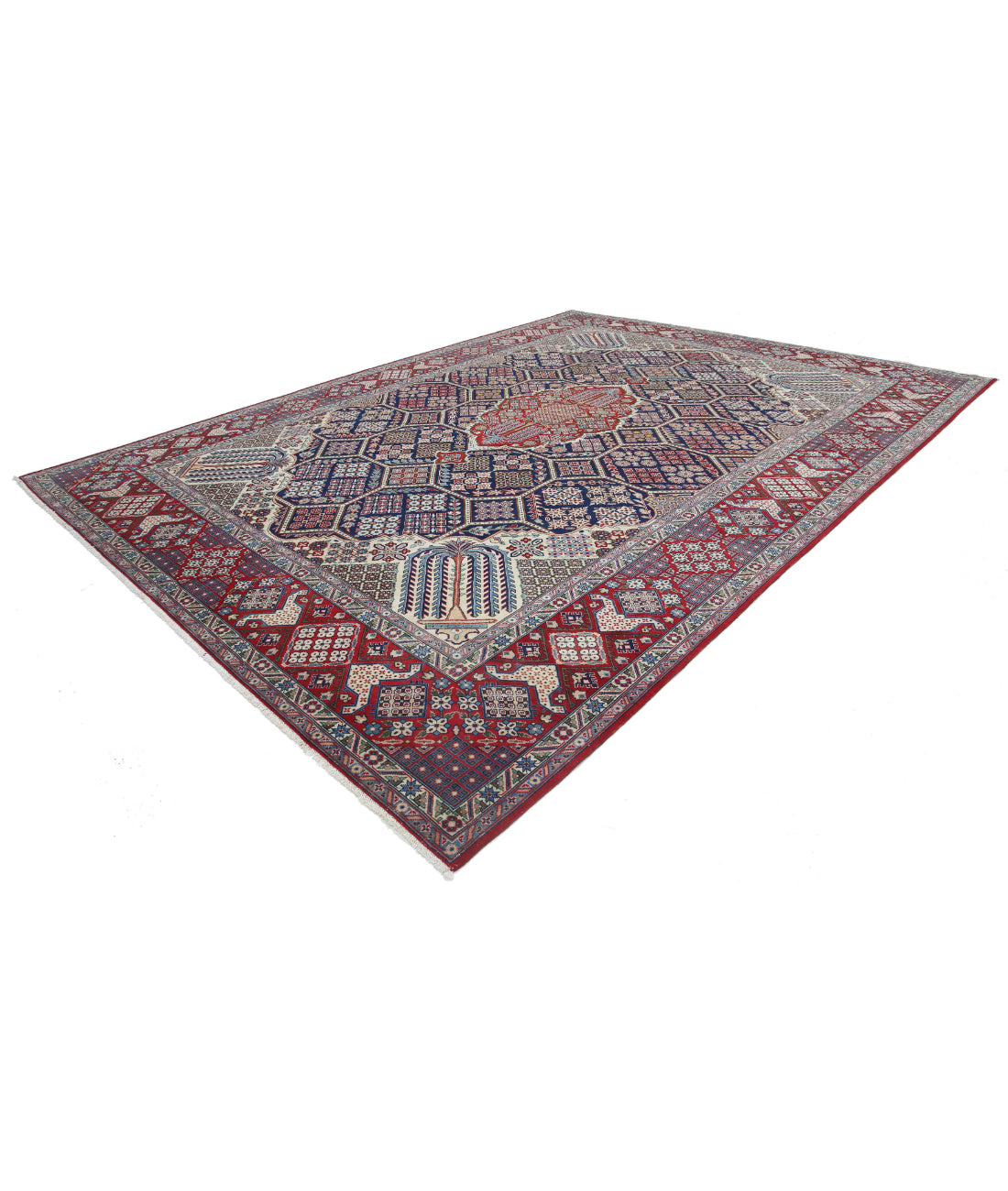 Hand Knotted Persian Tabriz Wool Rug - 10'6'' x 14'5'' 10'6'' x 14'5'' (315 X 433) / Blue / Red