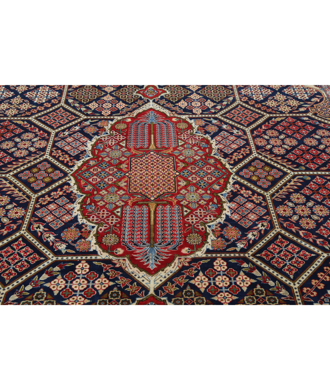 Hand Knotted Persian Tabriz Wool Rug - 10'6'' x 14'5'' 10'6'' x 14'5'' (315 X 433) / Blue / Red