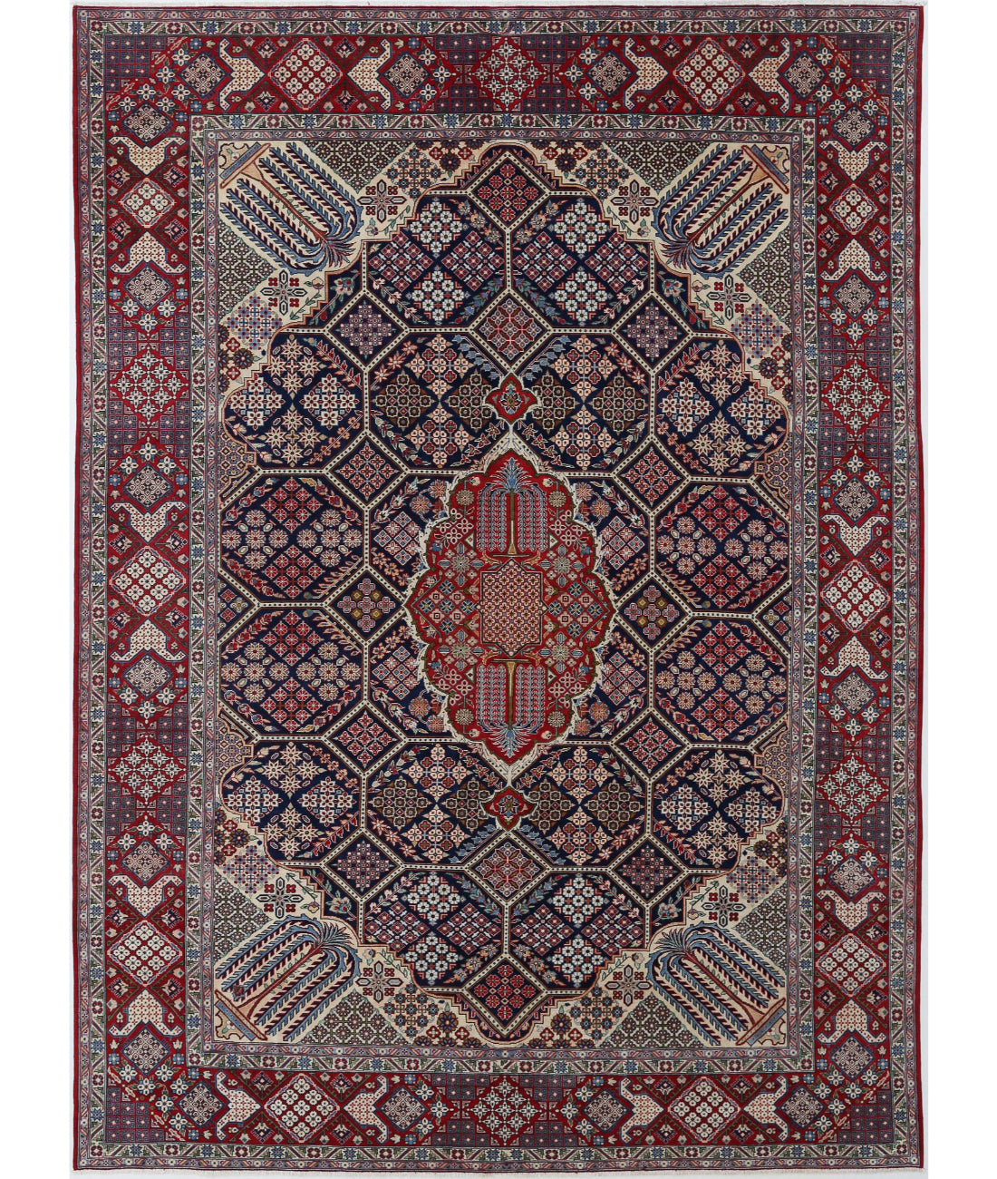 Hand Knotted Persian Tabriz Wool Rug - 10&#39;6&#39;&#39; x 14&#39;5&#39;&#39; 10&#39;6&#39;&#39; x 14&#39;5&#39;&#39; (315 X 433) / Blue / Red