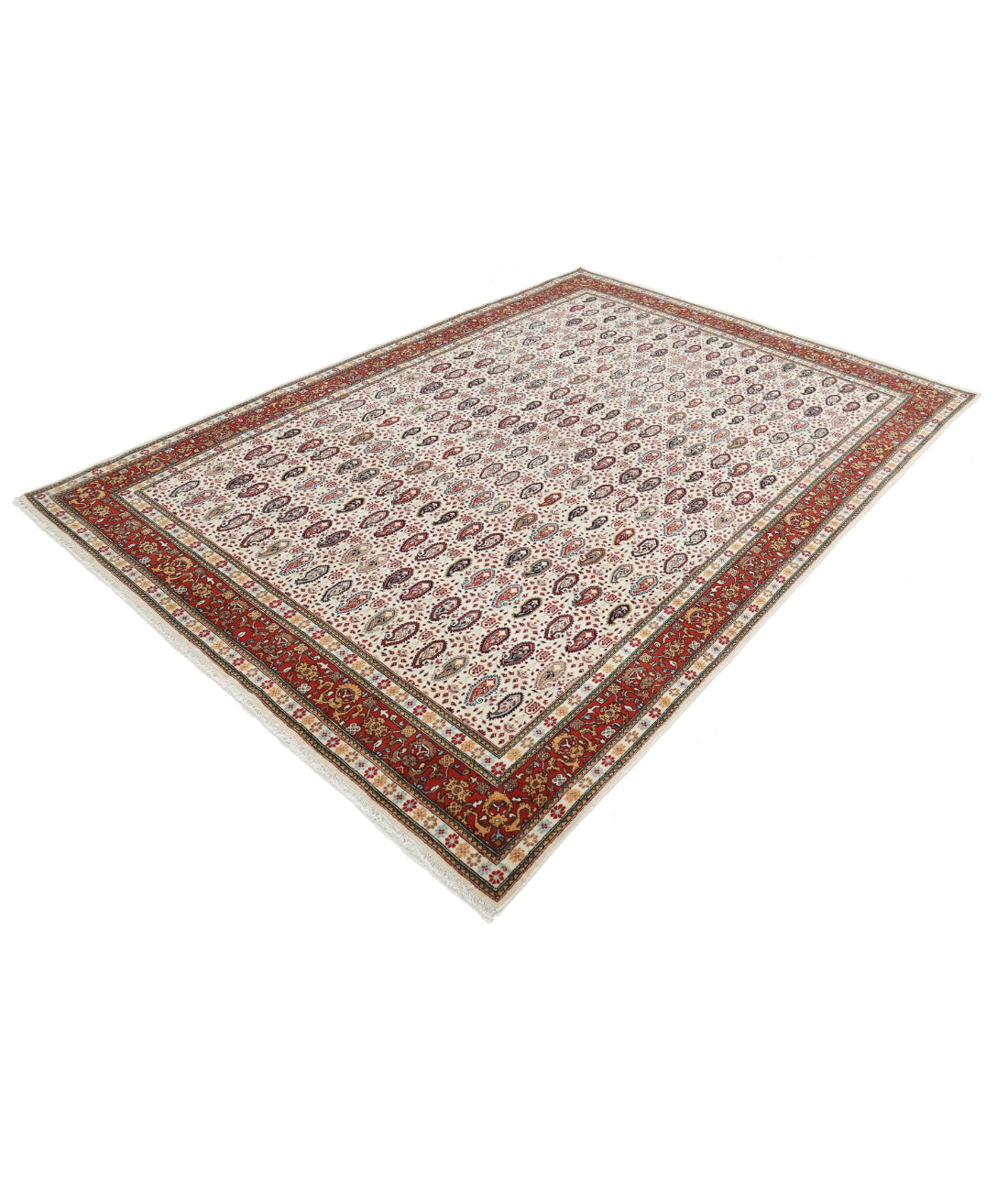 Hand Knotted Persian Tabriz Wool Rug - 6'5'' x 9'5'' 6'5'' x 9'5'' (193 X 283) / Ivory / Red