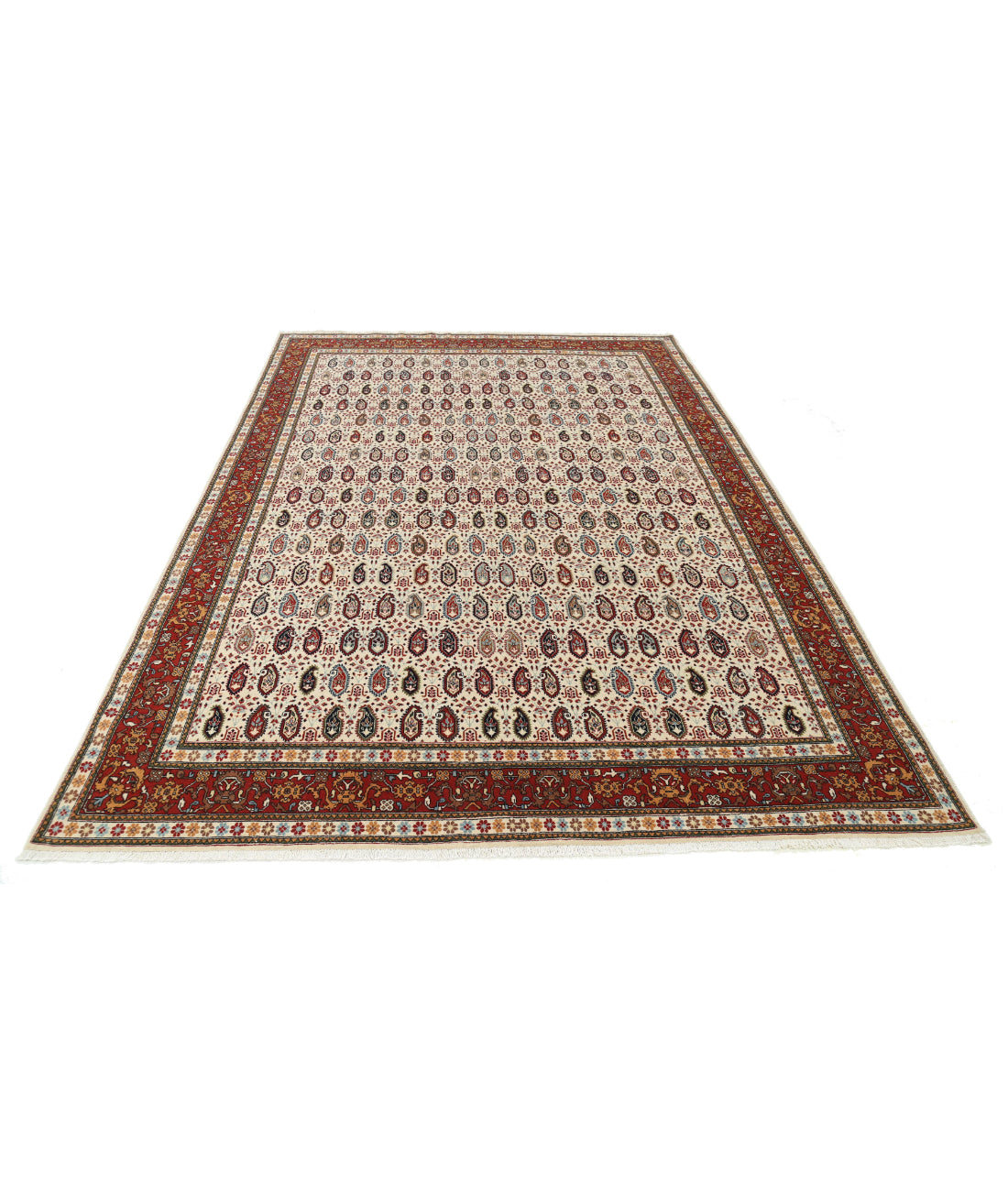 Hand Knotted Persian Tabriz Wool Rug - 6'5'' x 9'5'' 6'5'' x 9'5'' (193 X 283) / Ivory / Red