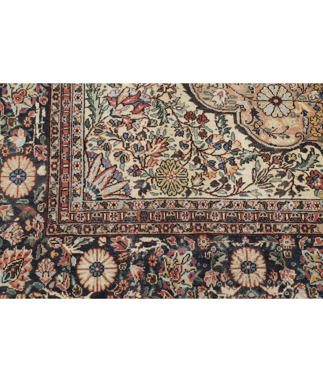 Hand Knotted Vintage Persian Tabriz Wool Rug - 8'3'' x 12'11'' 8'3'' x 12'11'' (248 X 388) / Pink / Blue