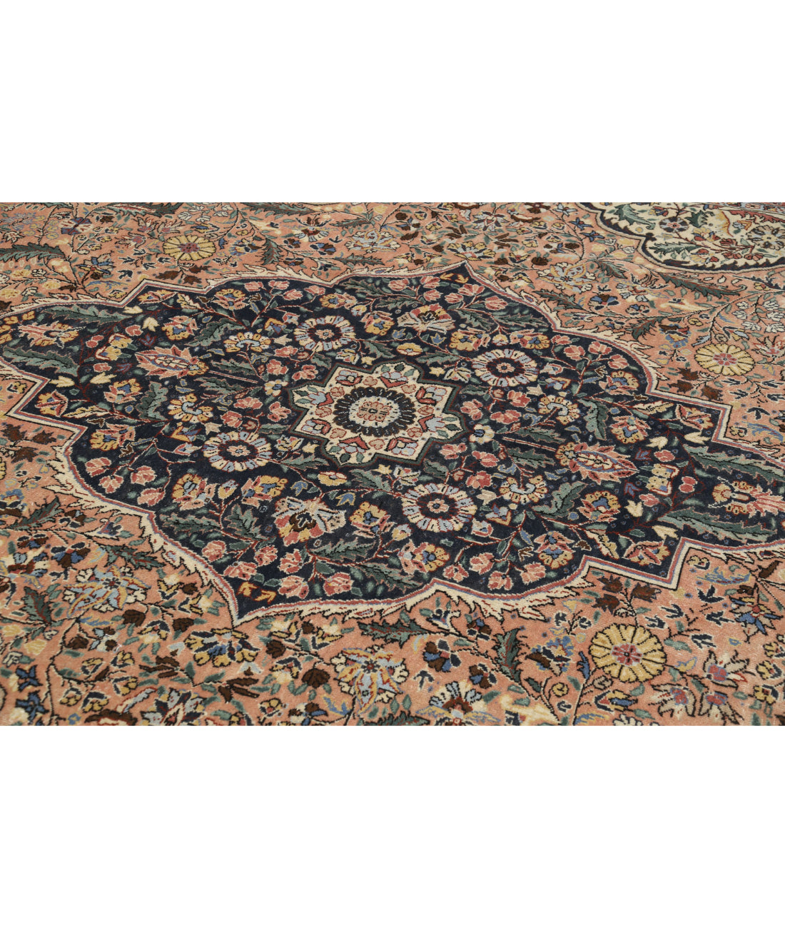 Hand Knotted Vintage Persian Tabriz Wool Rug - 8'3'' x 12'11'' 8'3'' x 12'11'' (248 X 388) / Pink / Blue
