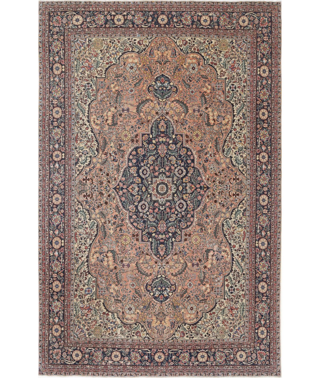 Hand Knotted Vintage Persian Tabriz Wool Rug - 8&#39;3&#39;&#39; x 12&#39;11&#39;&#39; 8&#39;3&#39;&#39; x 12&#39;11&#39;&#39; (248 X 388) / Pink / Blue