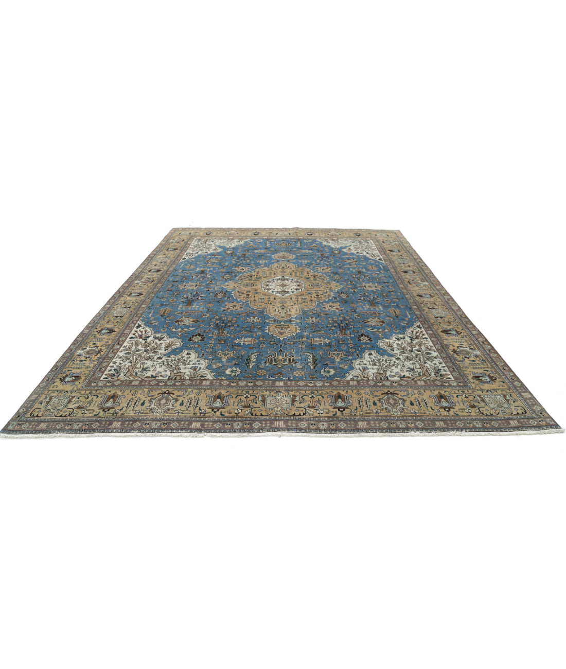 Hand Knotted Antique Persian Tabriz Wool Rug - 9'8'' x 12'1'' 9'8'' x 12'1'' (290 X 363) / Blue / Beige